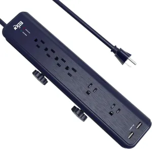 KMC 6-Outlet Surge Protector Power Strip Clamp Mount 7 Feet Cord with 2.4A 2-Port USB Charging Station …