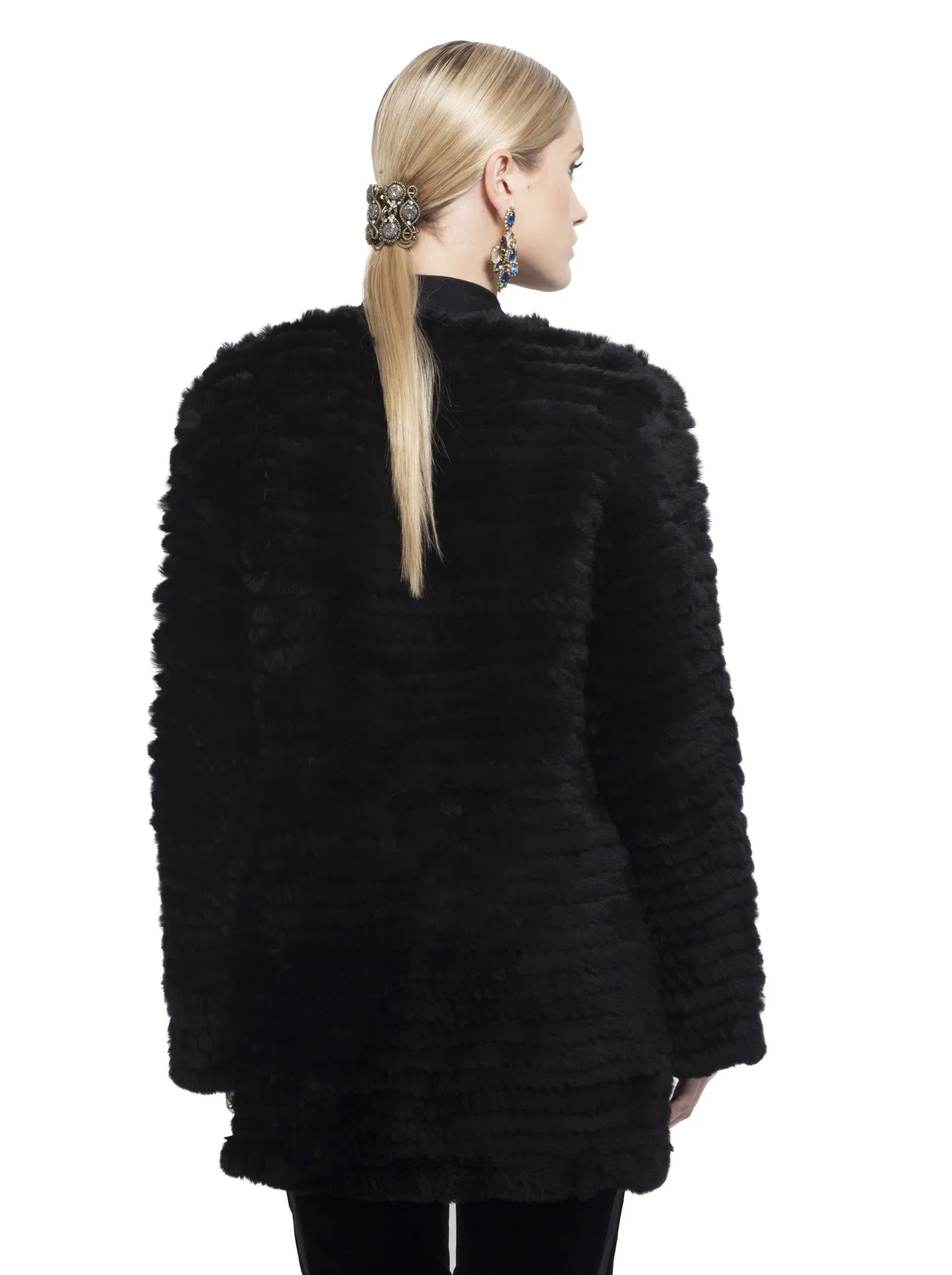 Knit Rabbit Coat in Black