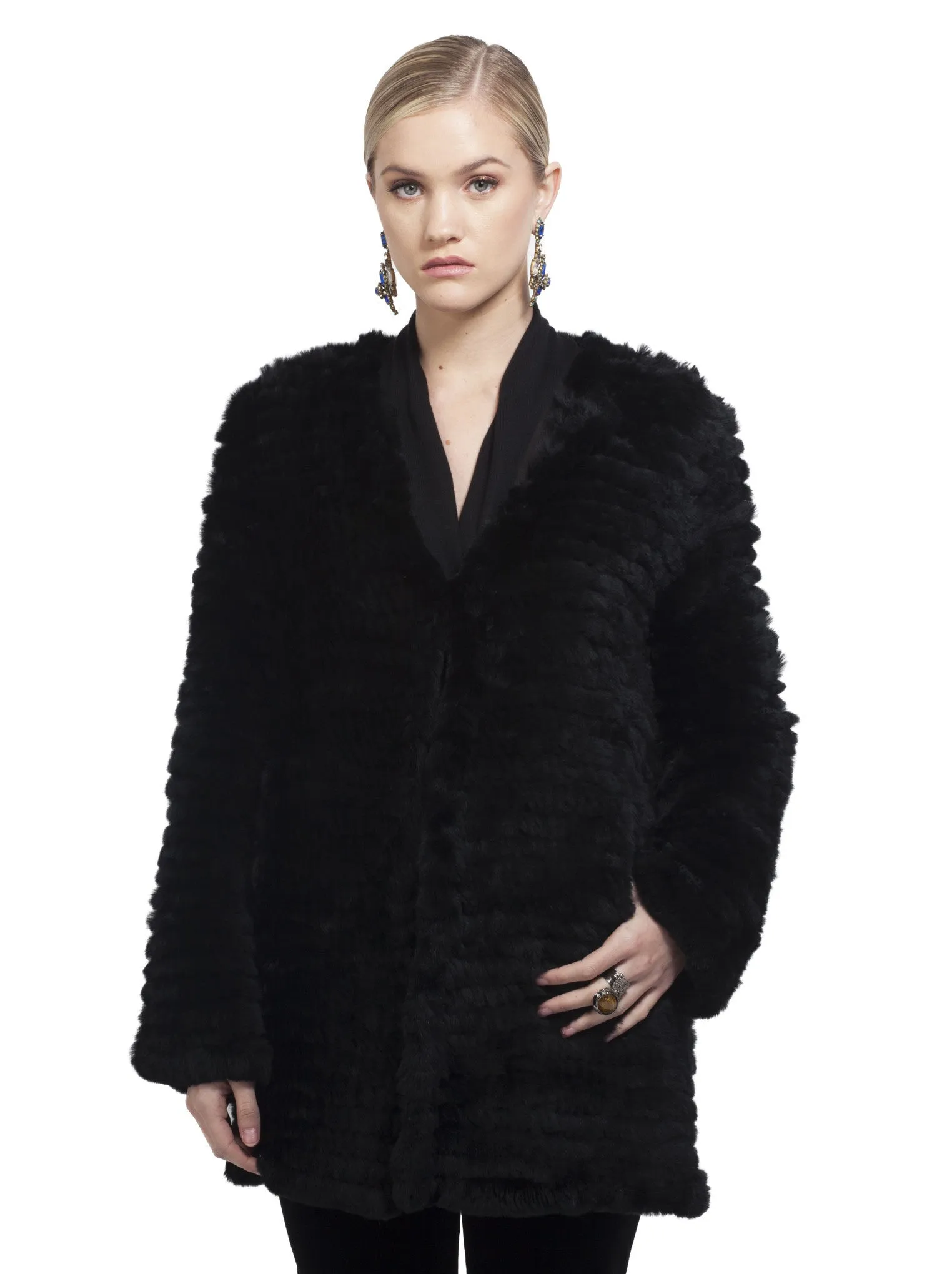 Knit Rabbit Coat in Black