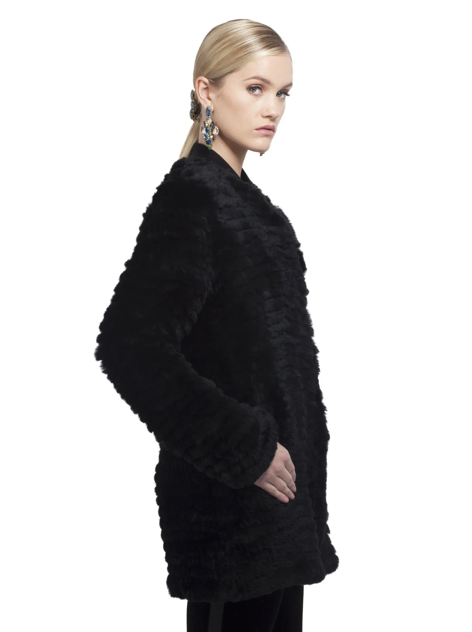 Knit Rabbit Coat in Black