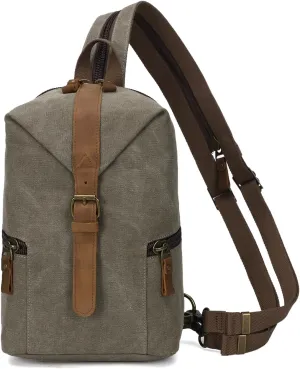 KouLi Buir Canvas Sling bag,Small Crossbody Backpack,Convertible Chest Bag Casual Daypack For Outdoor Cycling Hiking Travel (B2463-Olive Green)