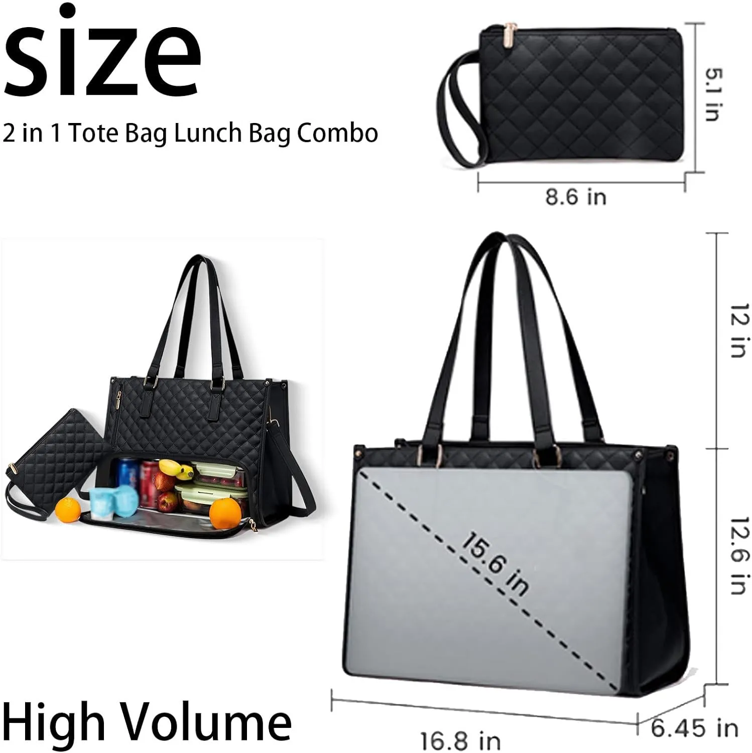Kristie Leblanc Tote Bag, 2 in 1 Tote Lunch Bag Combo, 15.6 Inch Large Pu Laptop Bags with Insulated Lunch Compartment (Brown,One Size)