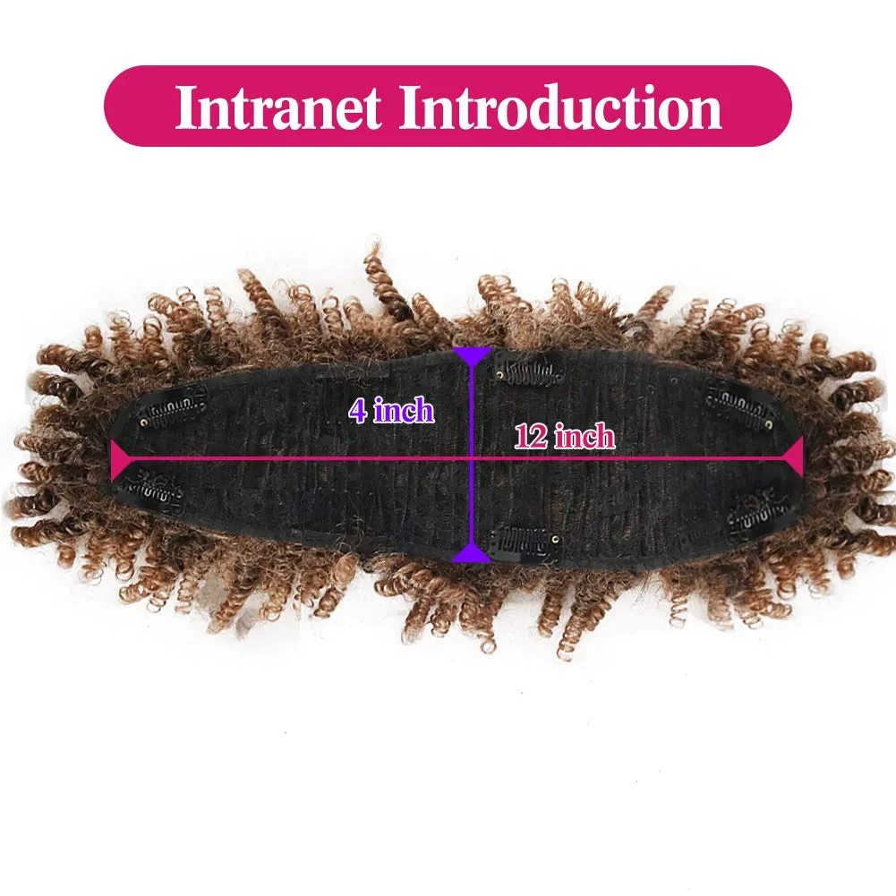 KRSI Afro High Puff Afro High Puff Hair Bun Ponytail Drawstring With Bangs Synthetic Jerry Curly Mohawk Kinkys Curly Fauxhawks Pony Tail Clip in on Wrap Updo Hair Extensions with six Clips (1B/27)