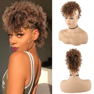 KRSI Afro High Puff Afro High Puff Hair Bun Ponytail Drawstring With Bangs Synthetic Jerry Curly Mohawk Kinkys Curly Fauxhawks Pony Tail Clip in on Wrap Updo Hair Extensions with six Clips (1B/27)