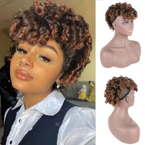 KRSI Deep Curly Mohawk Ponytail Wig for Black Women,Afro Puff with Bangs Dark Brown Mohawk Wig Synthesis Faux Mohawk Hair Piece Black Women Bun and Bang Ponytail with Bangs for Woman (1B/30)