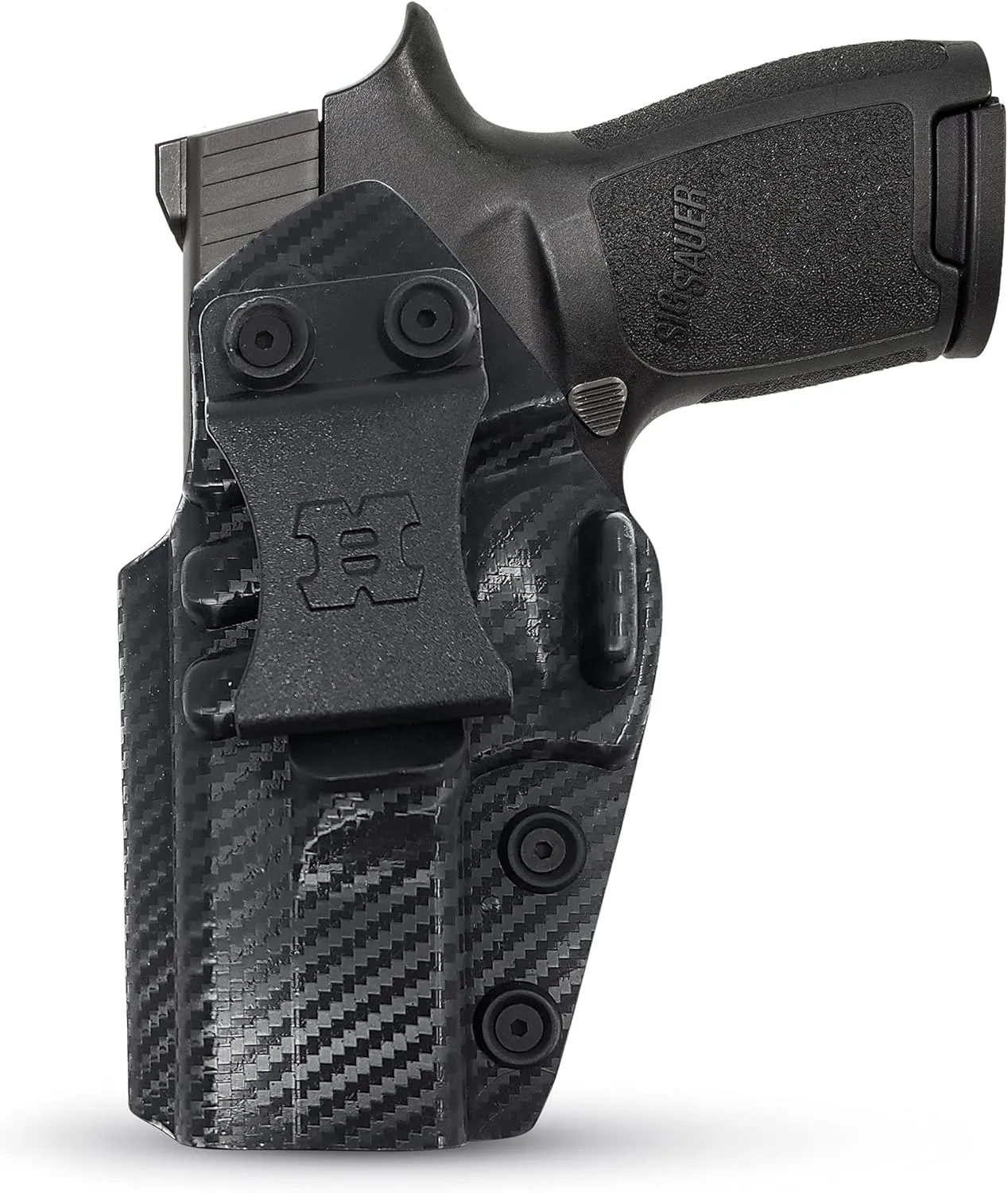 Kydex Holster for SIG P250 - Concealed Carry Iwb Holster by Houston - Lined Inside for Strong Retention and Maximum Protection - Reinforced Plastic Clip - Carbon Fiber - Lightweight Durable