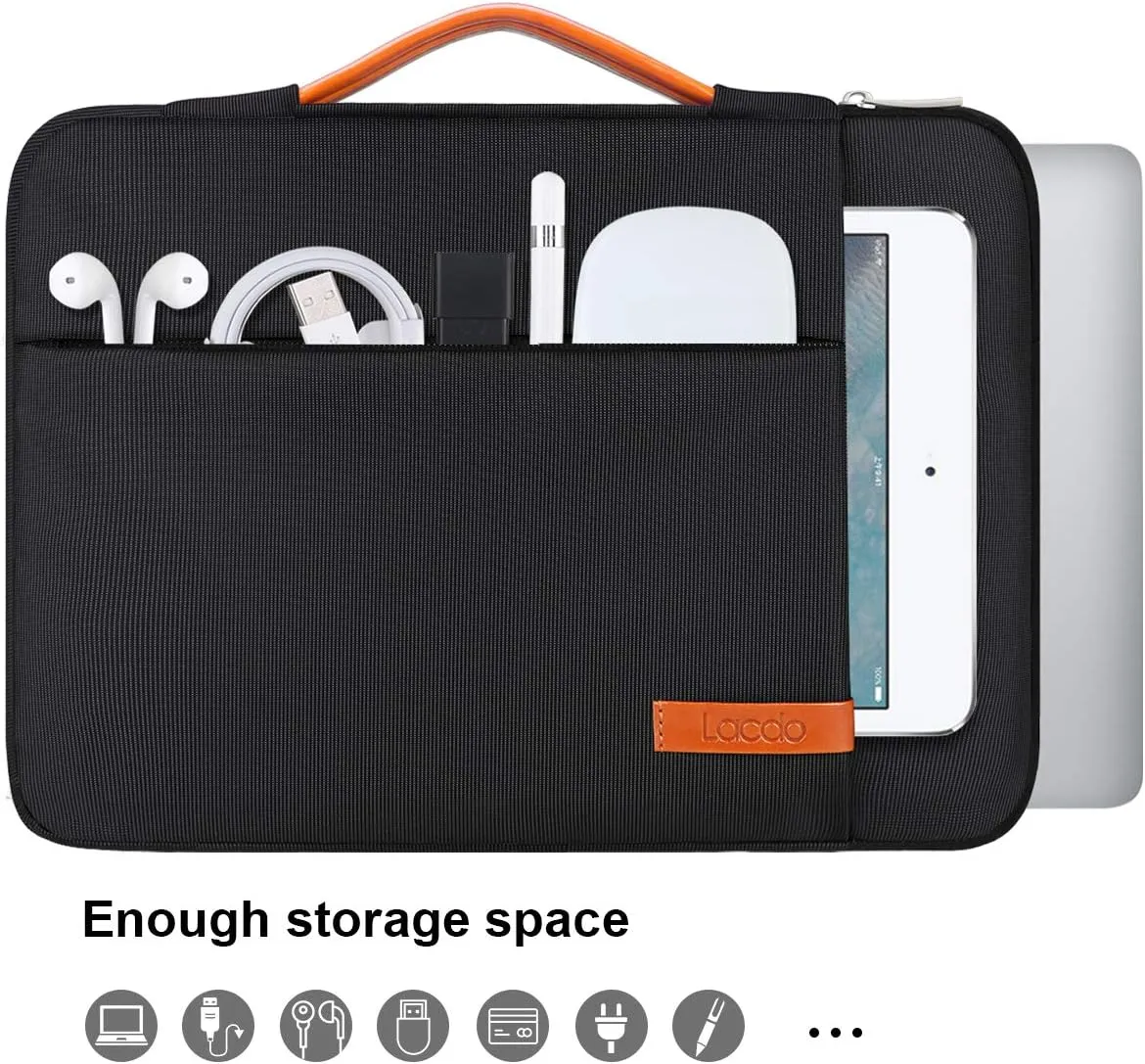 Lacdo 360° Protective Laptop Sleeve Case for 13 inch New MacBook Air M4 A3240 2025, M3 A3113, M2 A2681, M1 A2337 | 13" MacBook Pro M2/M1 A2338 A2251 | 13" iPad Air M3 / iPad Pro M4 Computer Bag, Black