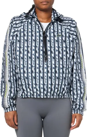 Lacoste Women's Oversized Hooded Track Jacket, Black/Blue Night/White, 8