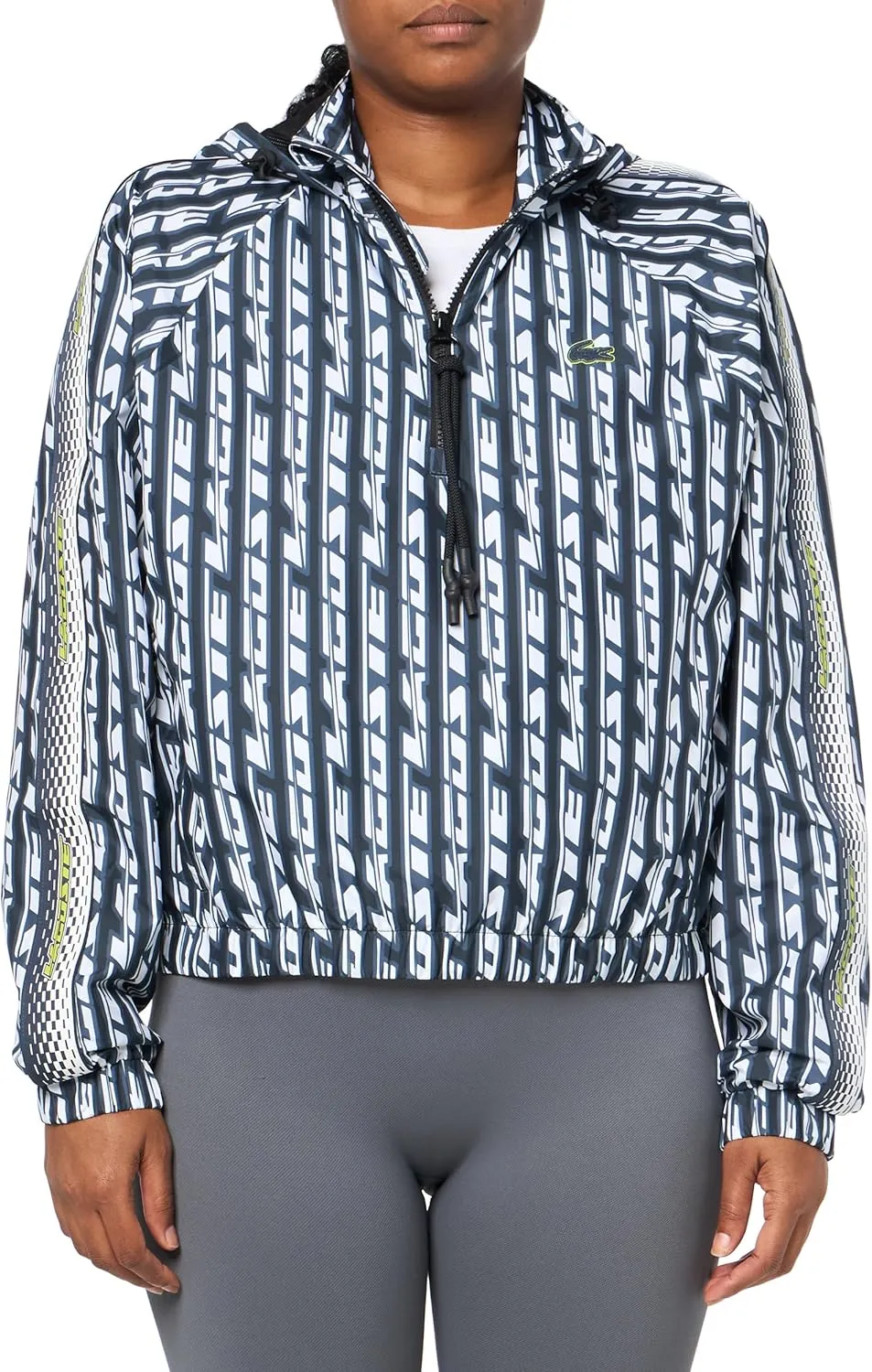 Lacoste Women's Oversized Hooded Track Jacket, Black/Blue Night/White, 8