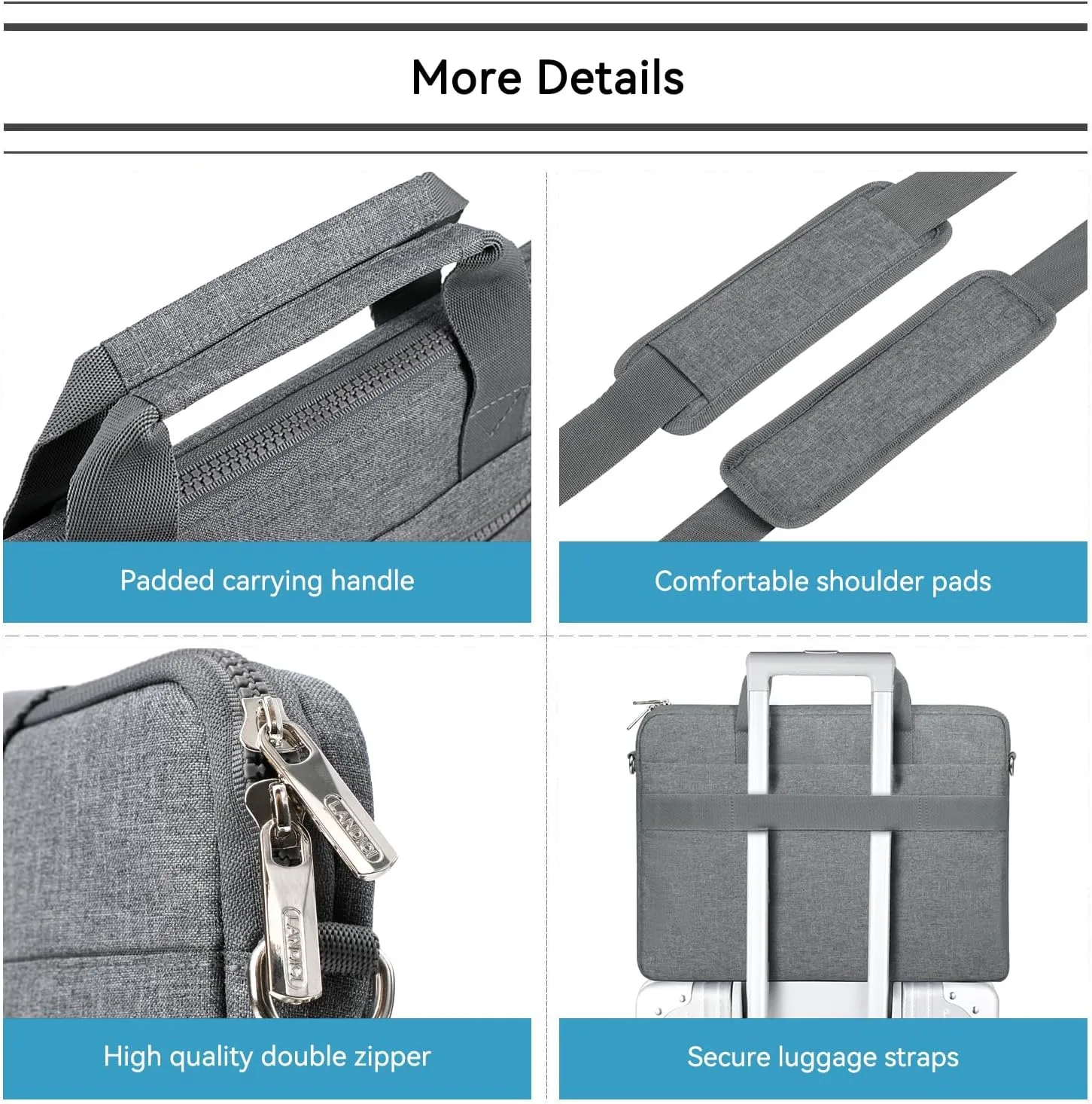 LANDICI 360° Protective Laptop Bag Case 14-15 Inch with Shoulder Strap & Handle, Waterproof Computer Sleeve Cover for MacBook Air/Pro 15, Chromebook 14, Slim Briefcase for Men Women, Grey