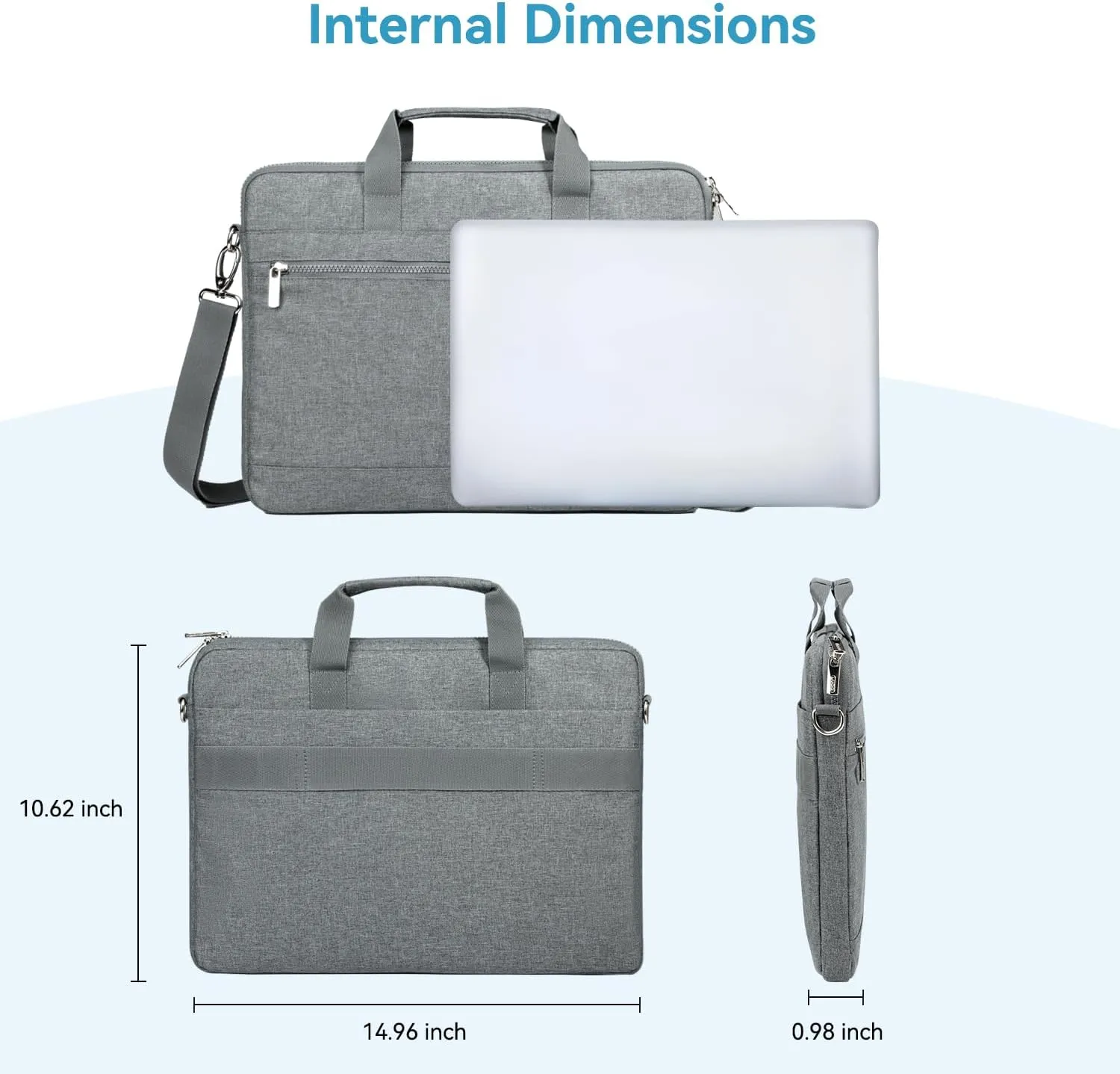 LANDICI 360° Protective Laptop Bag Case 14-15 Inch with Shoulder Strap & Handle, Waterproof Computer Sleeve Cover for MacBook Air/Pro 15, Chromebook 14, Slim Briefcase for Men Women, Grey
