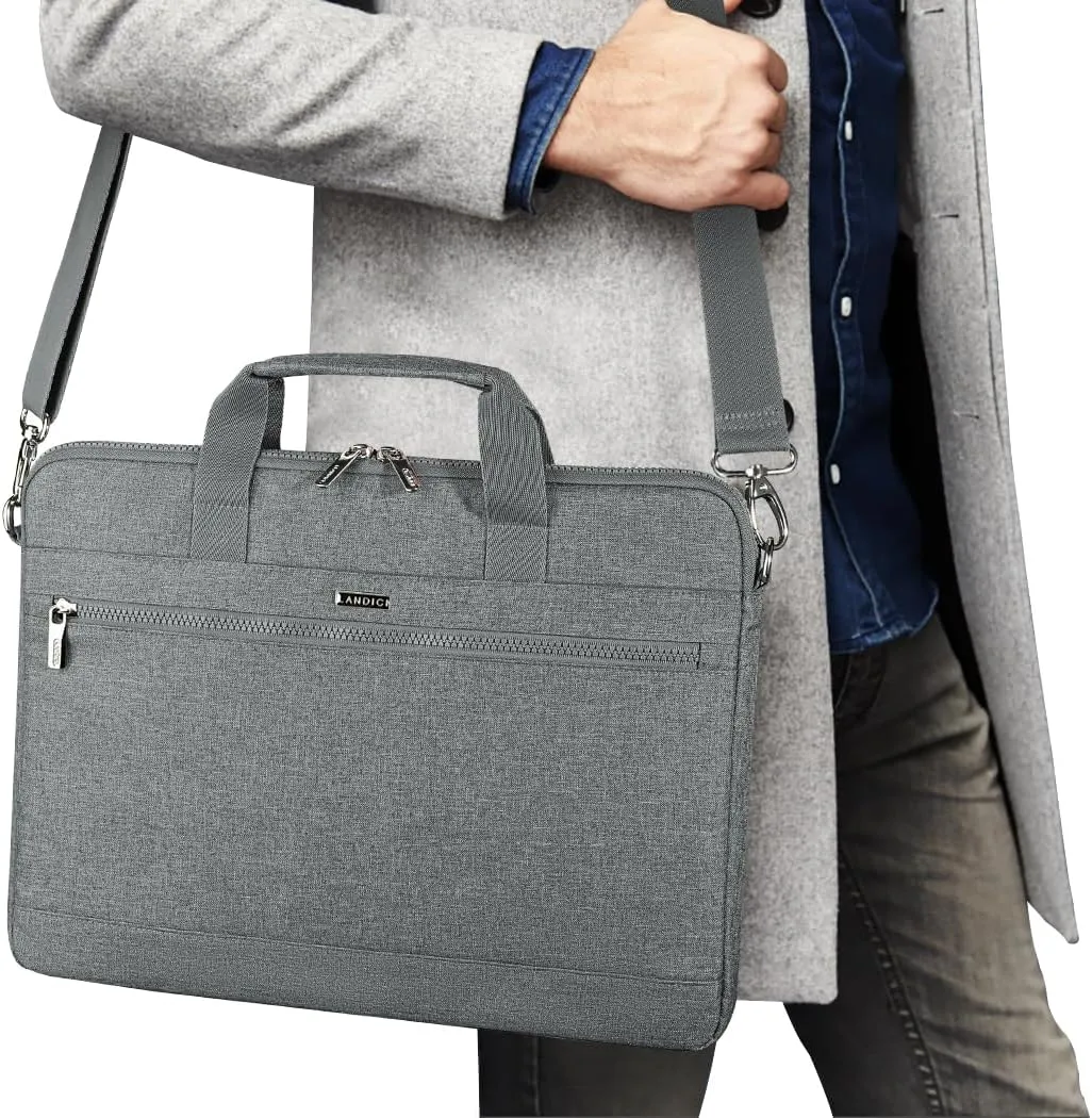 LANDICI 360° Protective Laptop Bag Case 14-15 Inch with Shoulder Strap & Handle, Waterproof Computer Sleeve Cover for MacBook Air/Pro 15, Chromebook 14, Slim Briefcase for Men Women, Grey