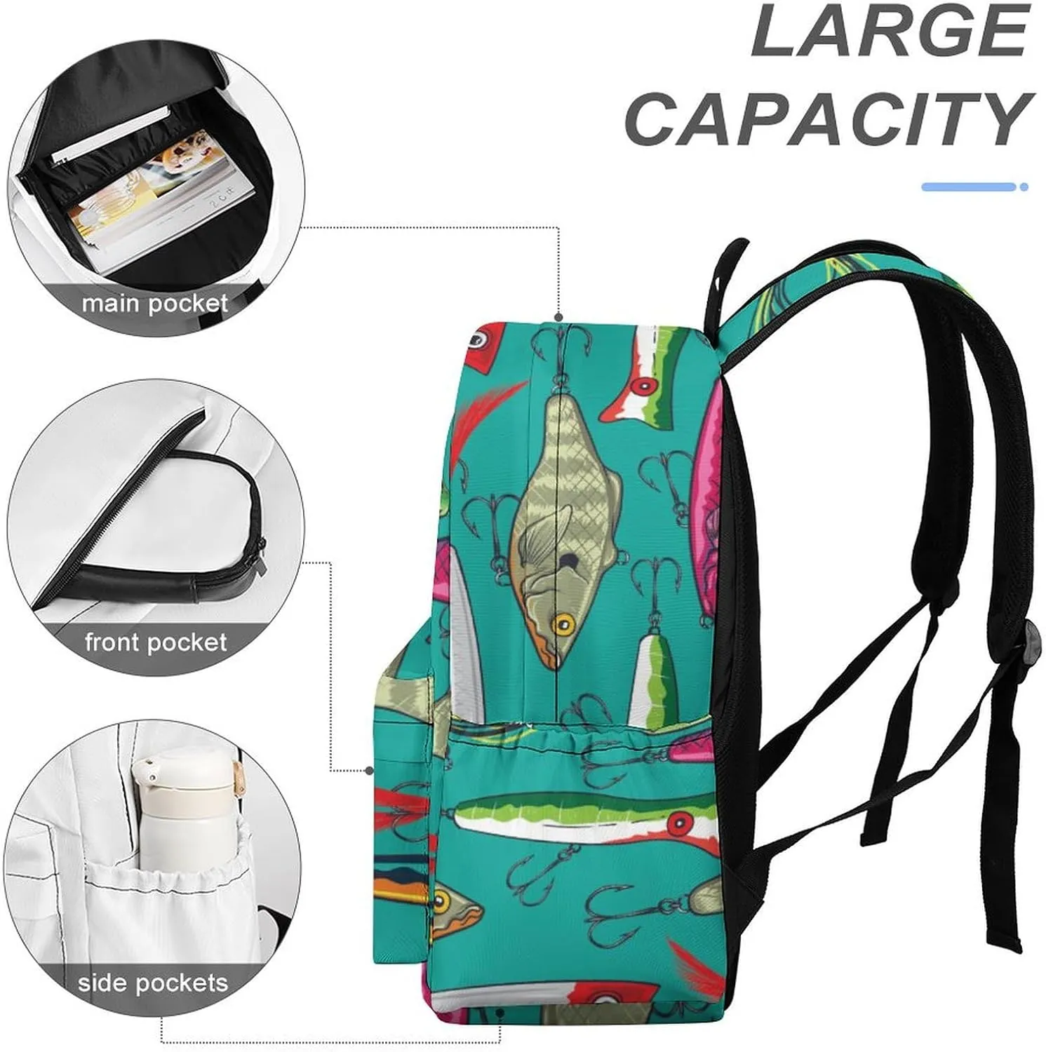 Laptop Backpack for Men Women Pop Colorful Fishing Lures Travel Work Backpack with Compartment Large Capacity Summer Daypack Business Work Bag