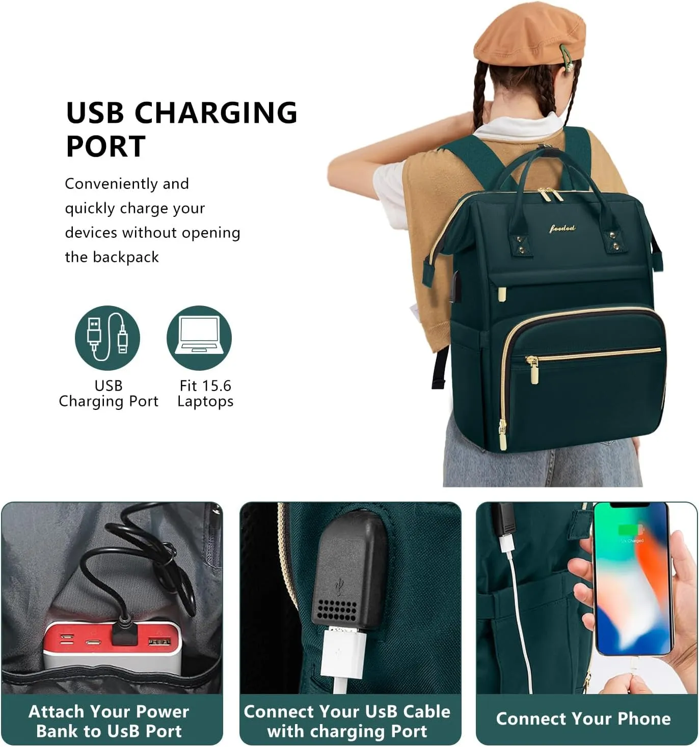 Laptop Backpack for Women Work Bags - 15.6 Inch Professional Womens Travel Backpack Purse Computer Laptop Bag Nurse Teacher Backpack Waterproof Carry on Back Pack with USB Port Dark Green