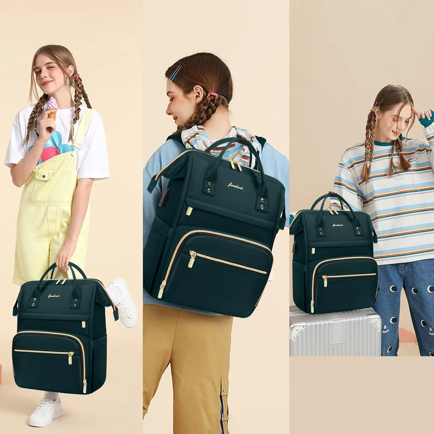 Laptop Backpack for Women Work Bags - 15.6 Inch Professional Womens Travel Backpack Purse Computer Laptop Bag Nurse Teacher Backpack Waterproof Carry on Back Pack with USB Port Dark Green