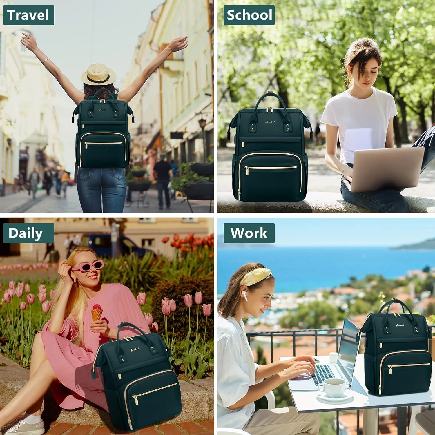 Laptop Backpack for Women Work Bags - 15.6 Inch Professional Womens Travel Backpack Purse Computer Laptop Bag Nurse Teacher Backpack Waterproof Carry on Back Pack with USB Port Dark Green