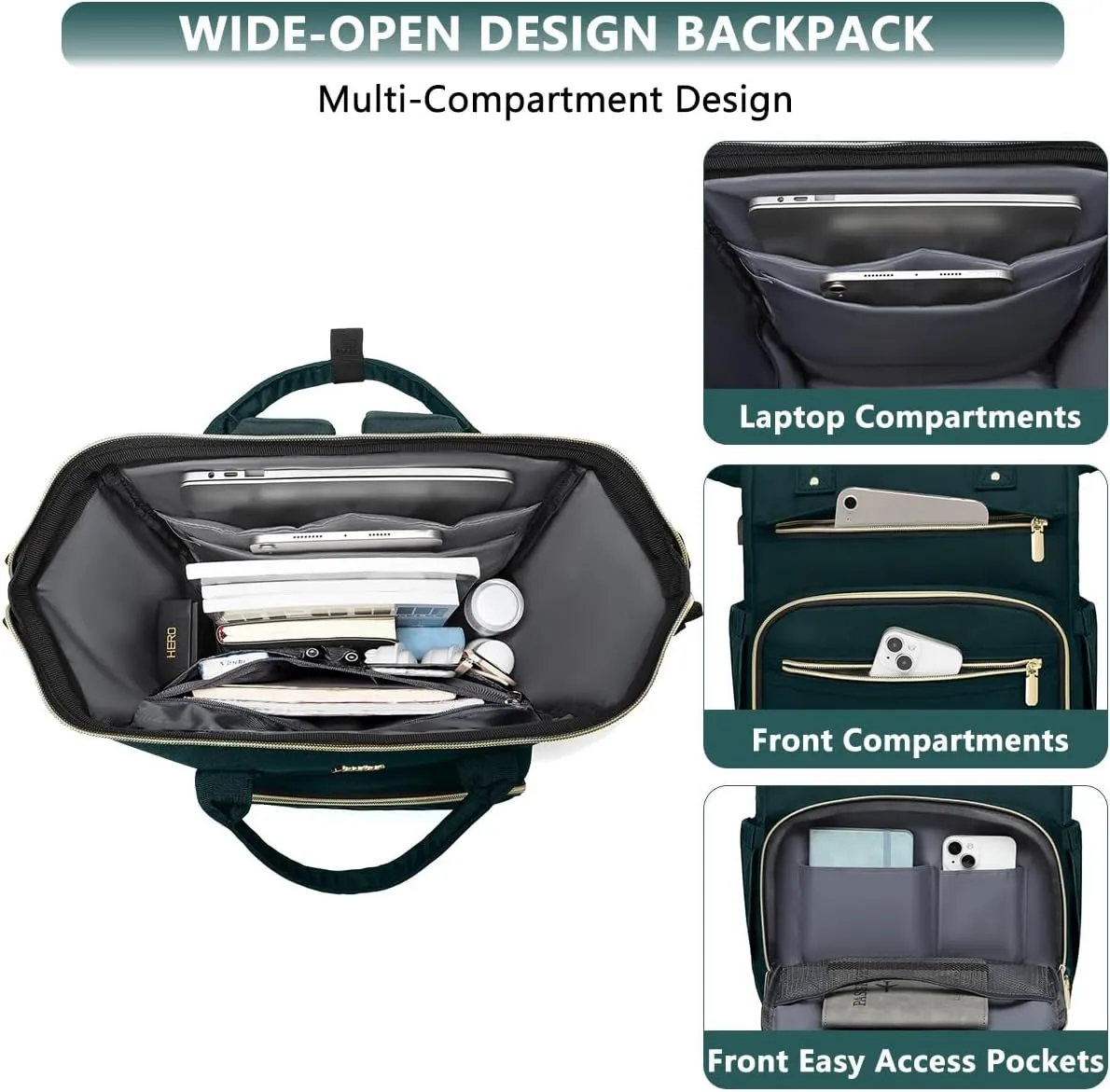 Laptop Backpack for Women Work Bags - 15.6 Inch Professional Womens Travel Backpack Purse Computer Laptop Bag Nurse Teacher Backpack Waterproof Carry on Back Pack with USB Port Dark Green