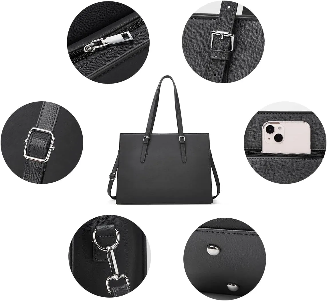Laptop Bag for Women 15.6 inch Laptop Tote Bag Leather Classy Computer Briefcase for Work Waterproof Handbag 2pcs Set