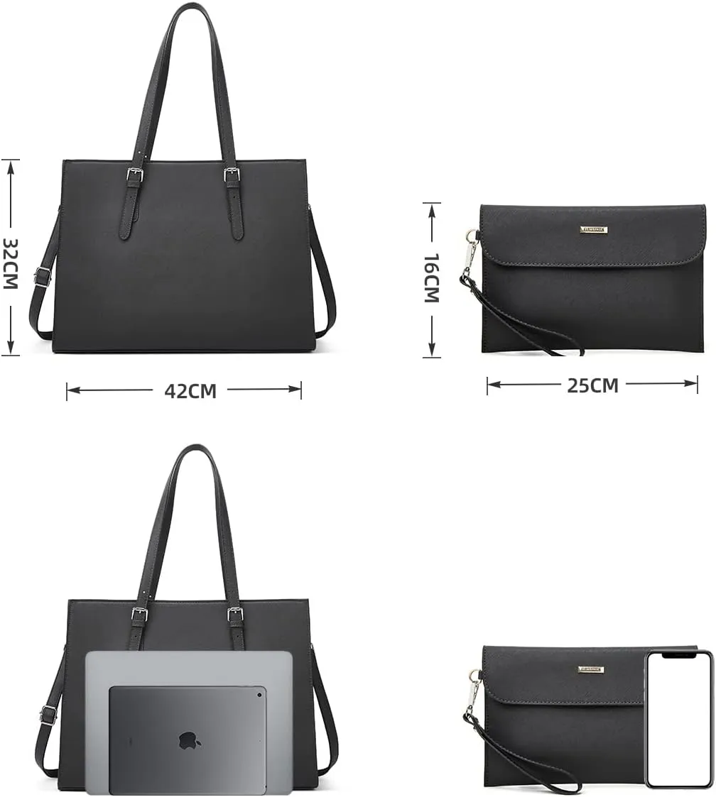Laptop Bag for Women 15.6 inch Laptop Tote Bag Leather Classy Computer Briefcase for Work Waterproof Handbag 2pcs Set