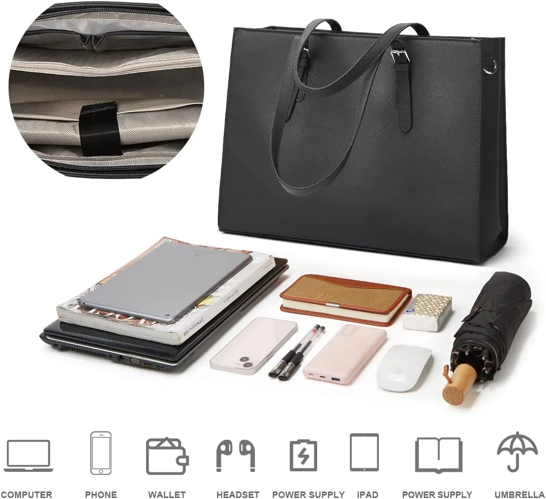 Laptop Bag for Women 15.6 inch Laptop Tote Bag Leather Classy Computer Briefcase for Work Waterproof Handbag 2pcs Set