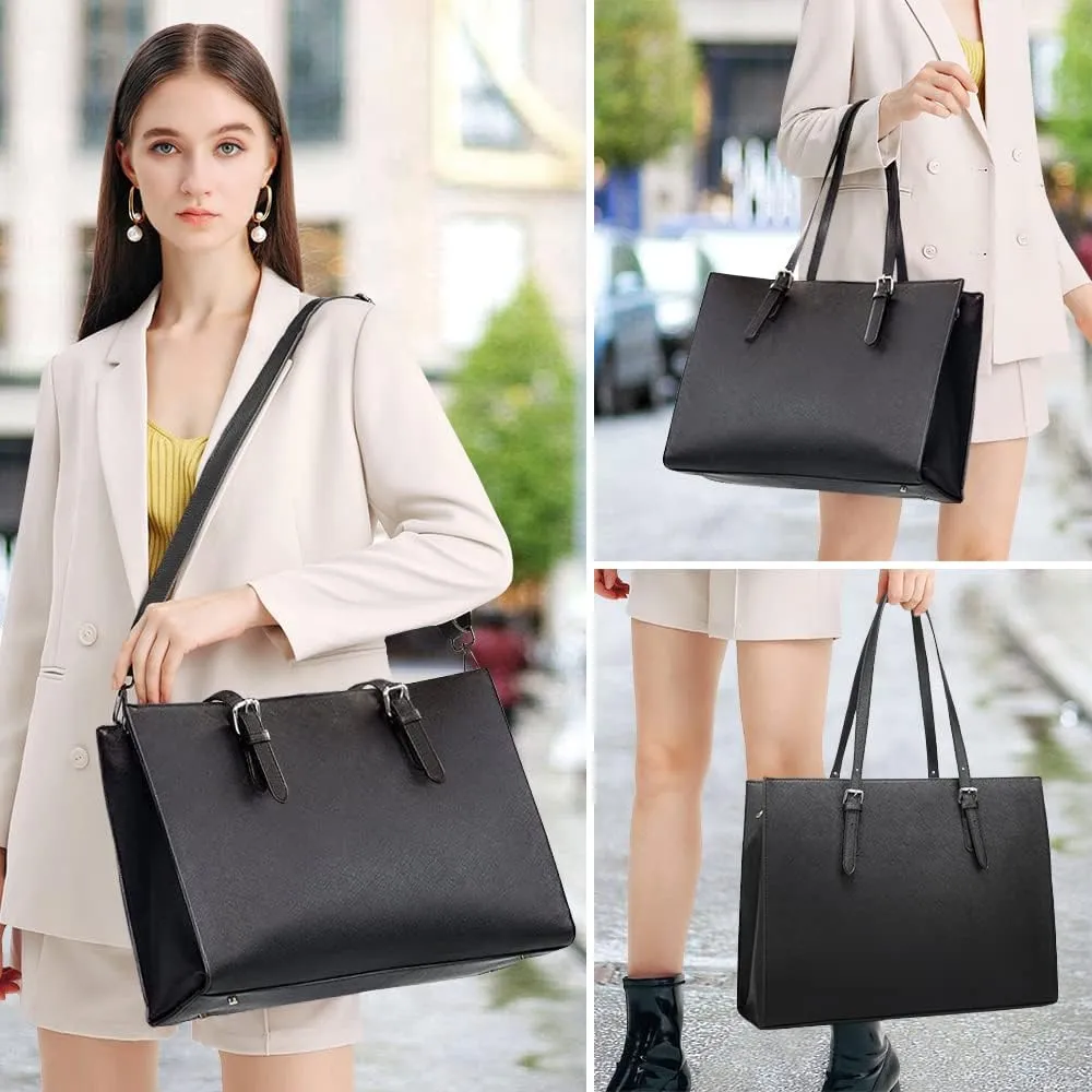 Laptop Bag for Women 15.6 inch Laptop Tote Bag Leather Classy Computer Briefcase for Work Waterproof Handbag 2pcs Set