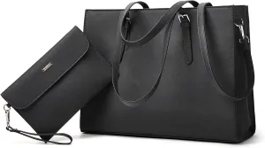 Laptop Bag for Women 15.6 inch Laptop Tote Bag Leather Classy Computer Briefcase for Work Waterproof Handbag 2pcs Set
