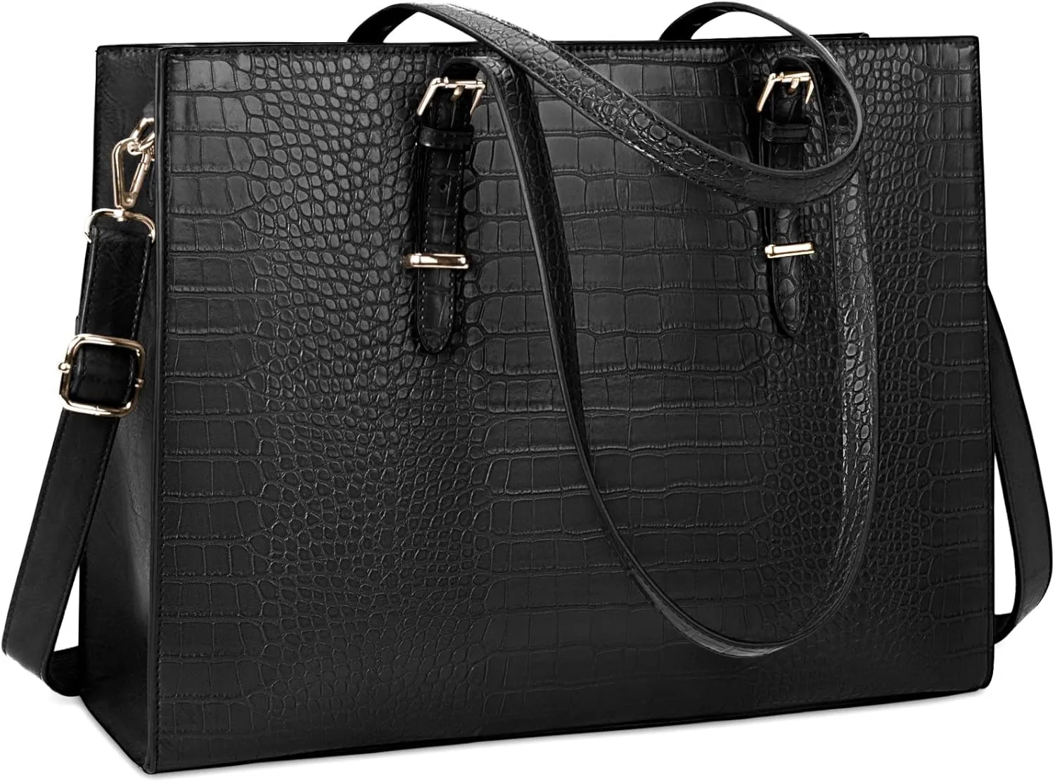 Laptop Bag for Women 15.6 Inch Laptop Tote Bag Leather Classy Computer Briefcase for Work Waterproof Handbag Professional Shoulder Bag Women Business Office Bag Large Capacity Black