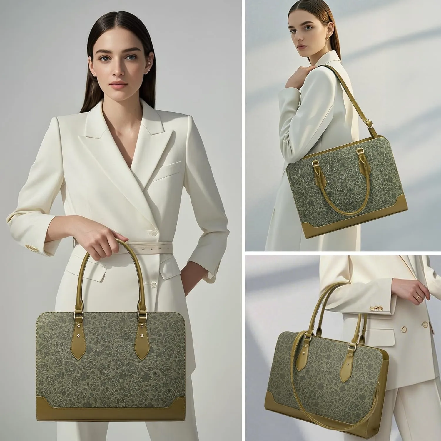 Laptop Bag for Women 15.6 Inch Work Tote Bag for Women,Leather Computer Bags Waterproof Tote Professional Briefcase,Large Capacity Business Office Bag for Work