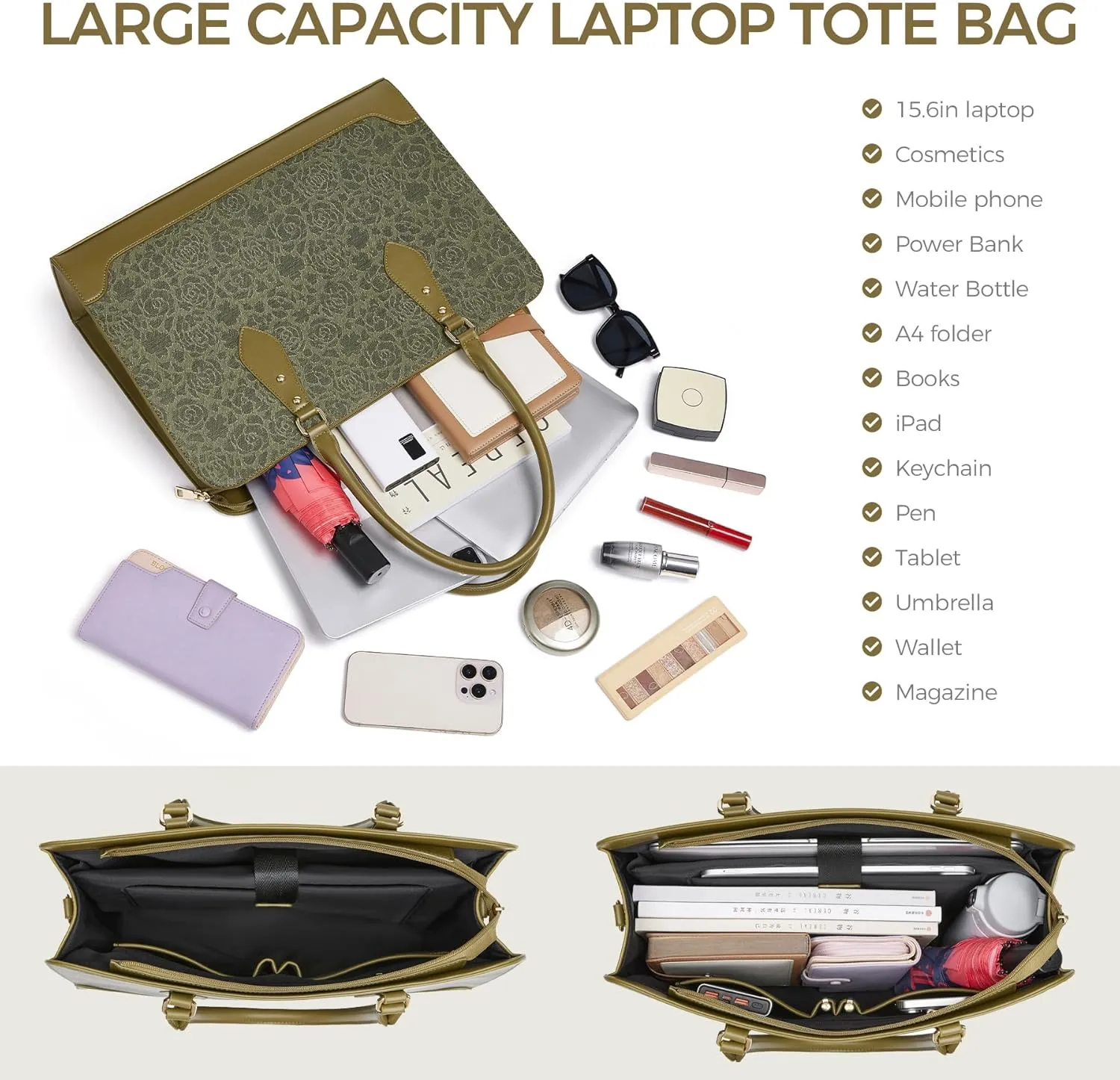 Laptop Bag for Women 15.6 Inch Work Tote Bag for Women,Leather Computer Bags Waterproof Tote Professional Briefcase,Large Capacity Business Office Bag for Work