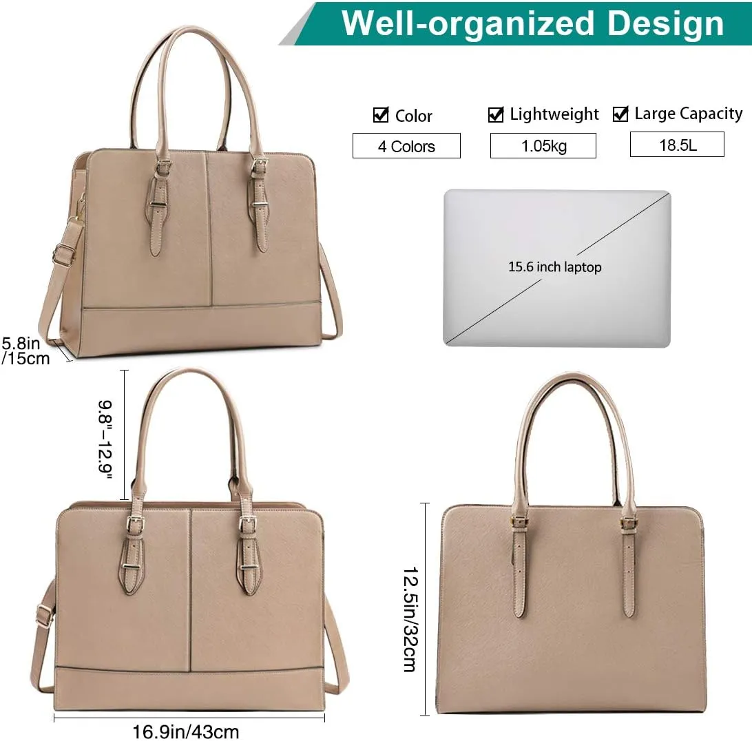 Laptop Bag for Women Leather Work Tote 15.6 Inch Laptop for Computer Bag Waterproof Business Office Professional Large Capacity Handbag Shoulder Bag khaki