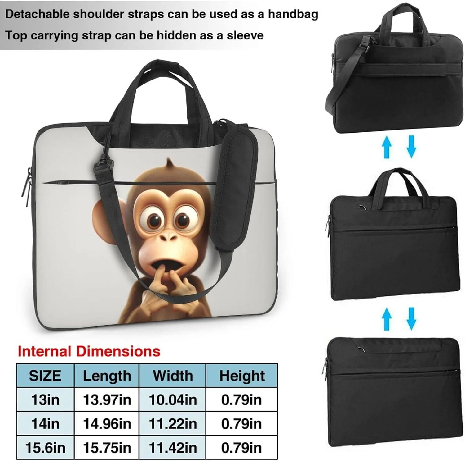 Laptop Bag, The Silent Monkey Printed Computer Bag With Shoulder Straps&Handle,Shoulder Messenger Bag For Laptop