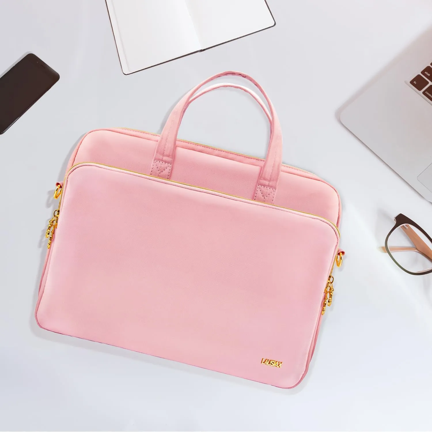 Laptop Case Bag Women Men Computer Sleeve Compatible with MacBook/Dell/HP/Acer/ASUS, Waterproof Shoulder Carrying Briefcase, Pink, 14-14.5 Inch