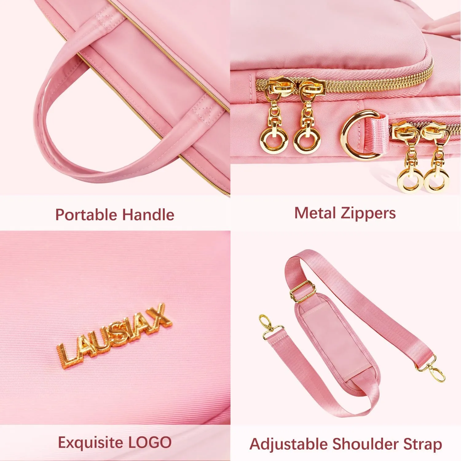 Laptop Case Bag Women Men Computer Sleeve Compatible with MacBook/Dell/HP/Acer/ASUS, Waterproof Shoulder Carrying Briefcase, Pink, 14-14.5 Inch