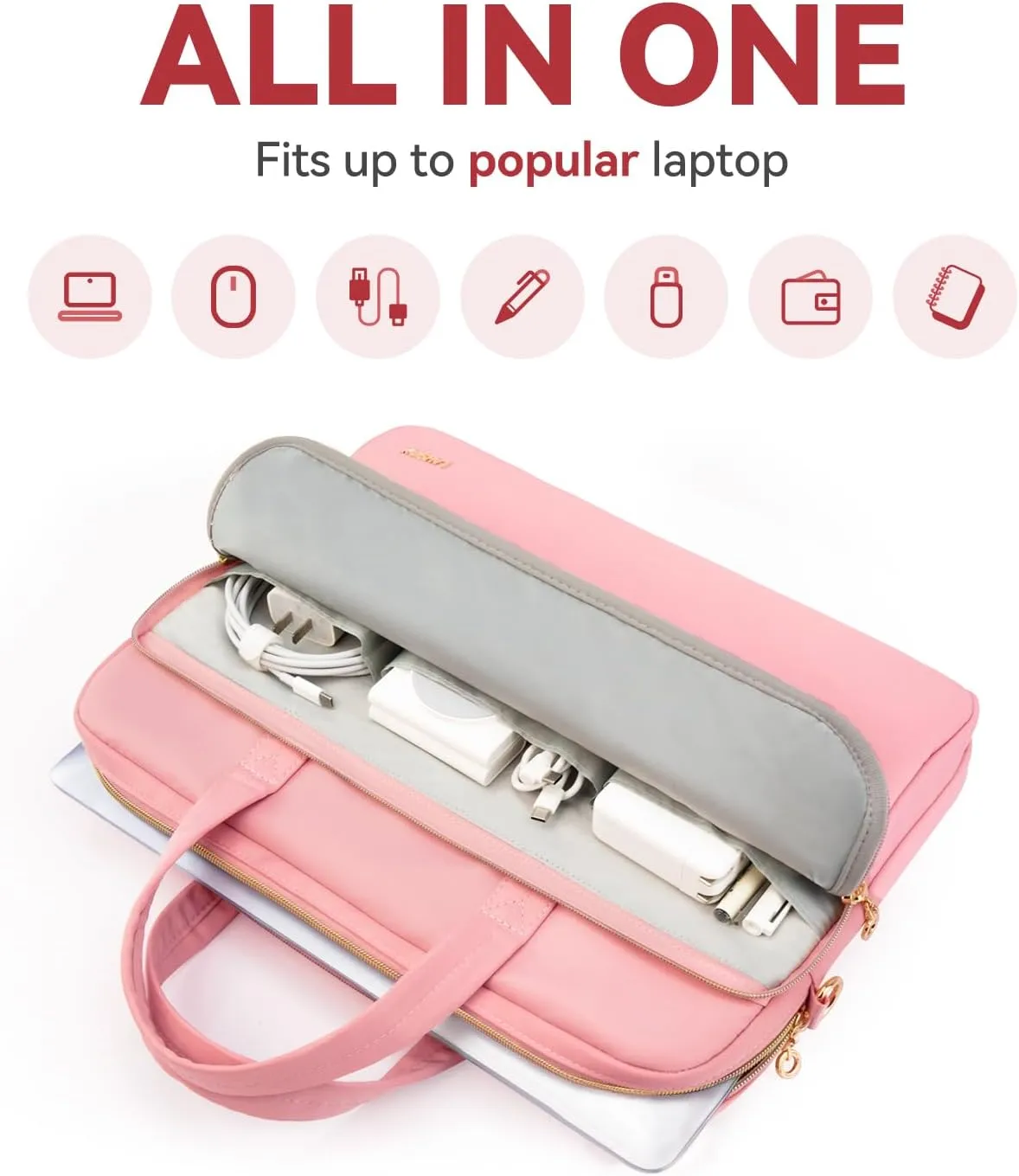 Laptop Case Bag Women Men Computer Sleeve Compatible with MacBook/Dell/HP/Acer/ASUS, Waterproof Shoulder Carrying Briefcase, Pink, 14-14.5 Inch