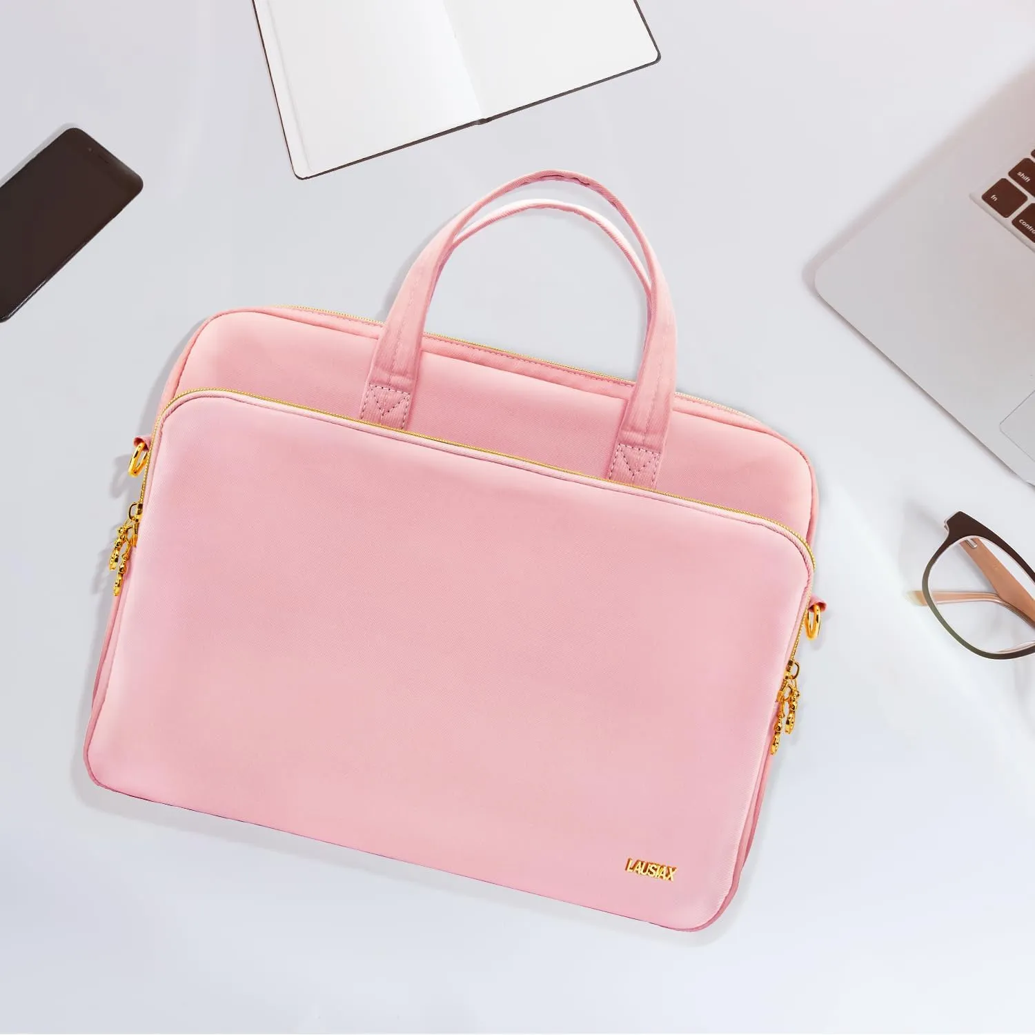 Laptop Case Bag Women Men Computer Sleeve Compatible with MacBook/Dell/HP/Acer/ASUS, Waterproof Shoulder Carrying Briefcase, Pink, 17-17.3 Inch