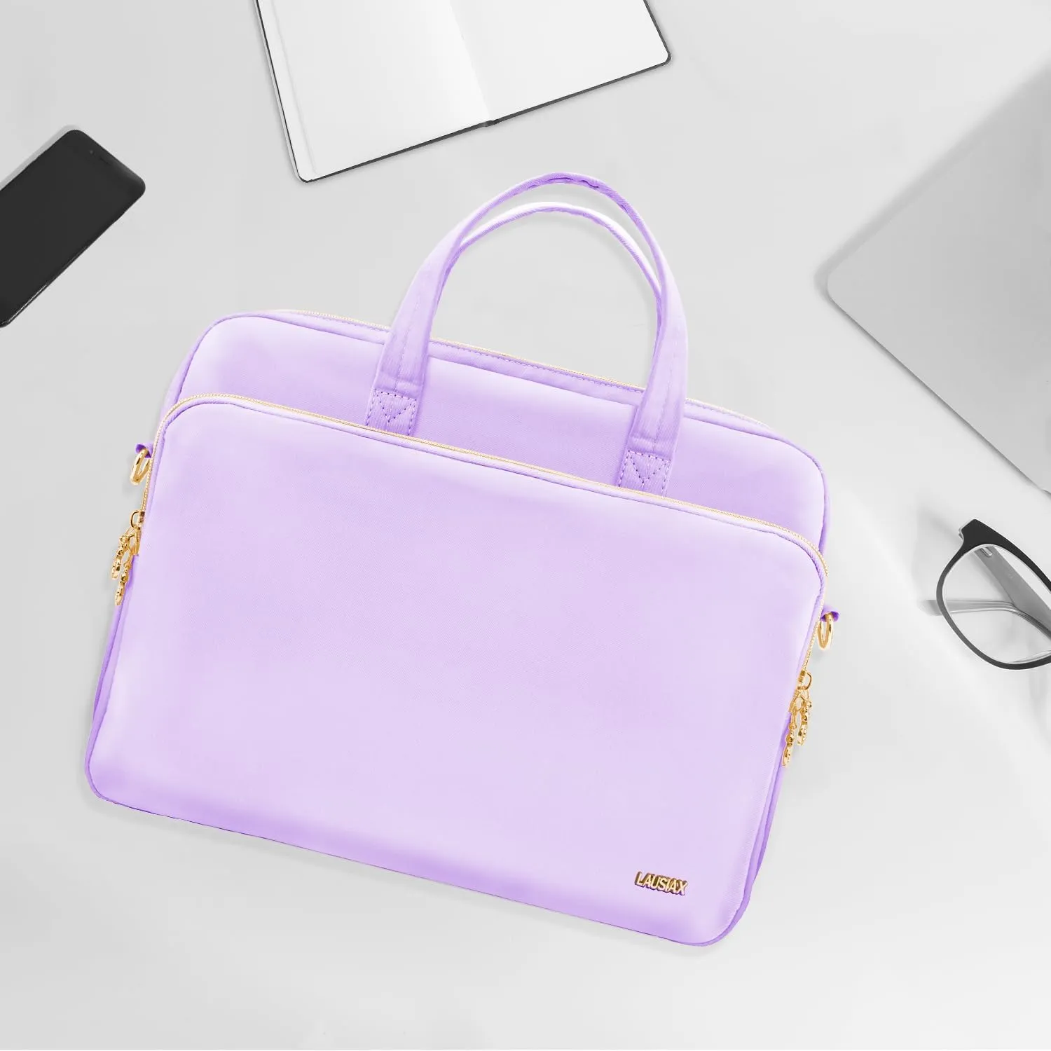 Laptop Case Bag Women Men Computer Sleeve Compatible with MacBook/Dell/HP/Acer/ASUS, Waterproof Shoulder Carrying Briefcase, Purple, 15.6-16 Inch