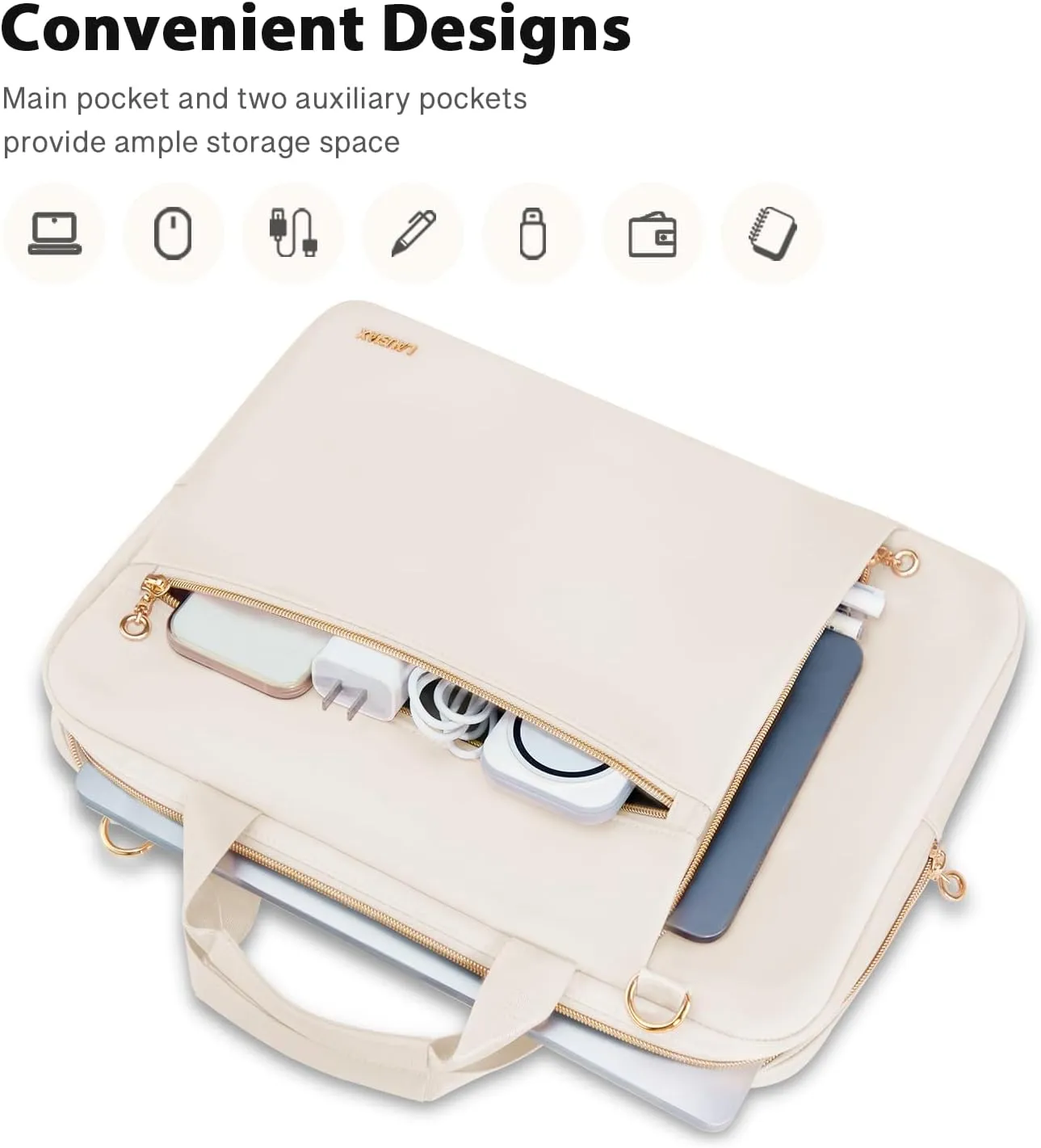 Laptop Case Bag Women Men Computer Sleeve Compatible with MacBook/Dell/HP/Acer/ASUS/LG, Waterproof Shoulder Carrying Briefcase, Beige, 15.6-16 Inch