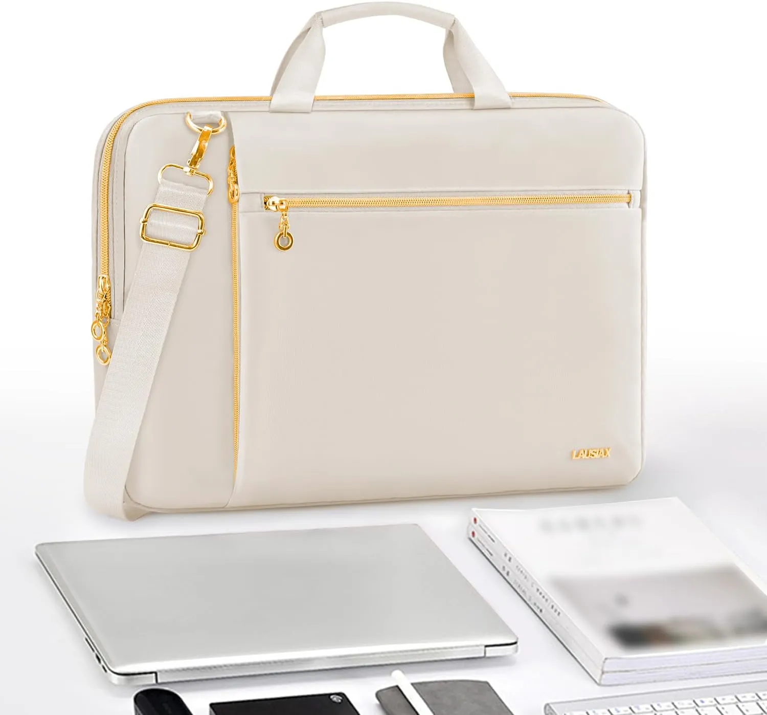 Laptop Case Bag Women Men Computer Sleeve Compatible with MacBook/Dell/HP/Acer/ASUS/LG, Waterproof Shoulder Carrying Briefcase, Beige, 17-17.3 Inch