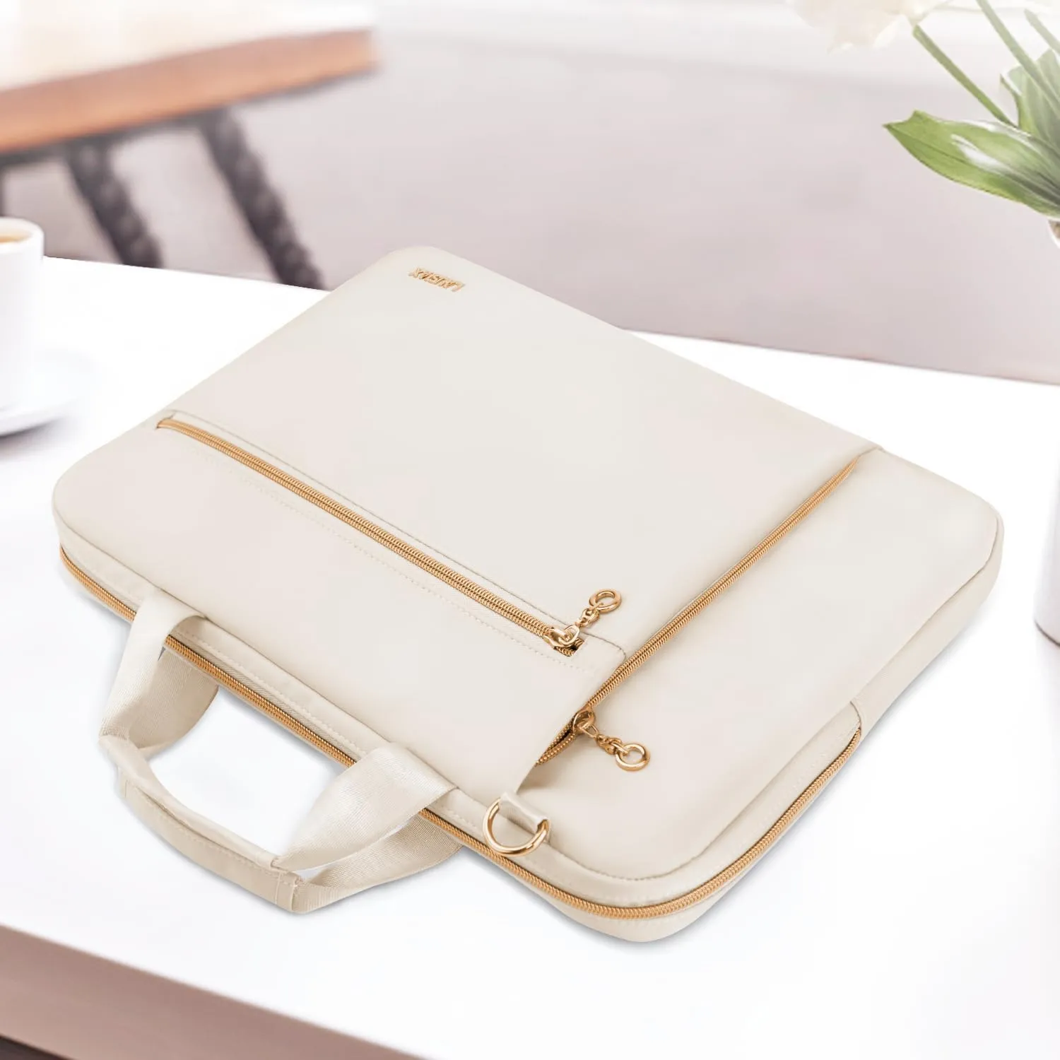 Laptop Case Bag Women Men Computer Sleeve Compatible with MacBook/Dell/HP/Acer/ASUS/LG, Waterproof Shoulder Carrying Briefcase, Beige, 17-17.3 Inch
