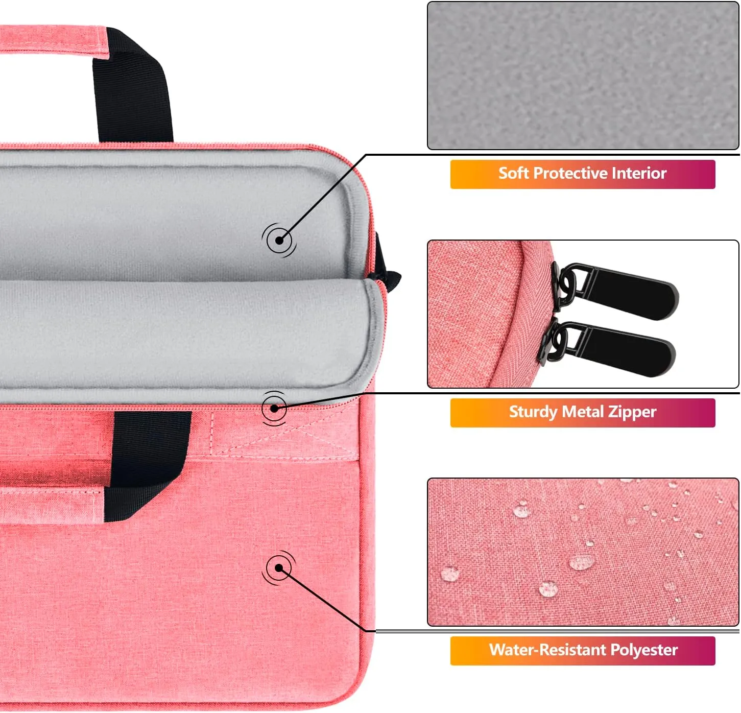 Laptop Case Shoulder Bag for 14 Inch MacBook Pro, 15 Inch MacBook Pro/Air, 14-15 Inch Laptop Computer, Protective Polyester Computer Portable Bag Briefcase with Handle, Pink
