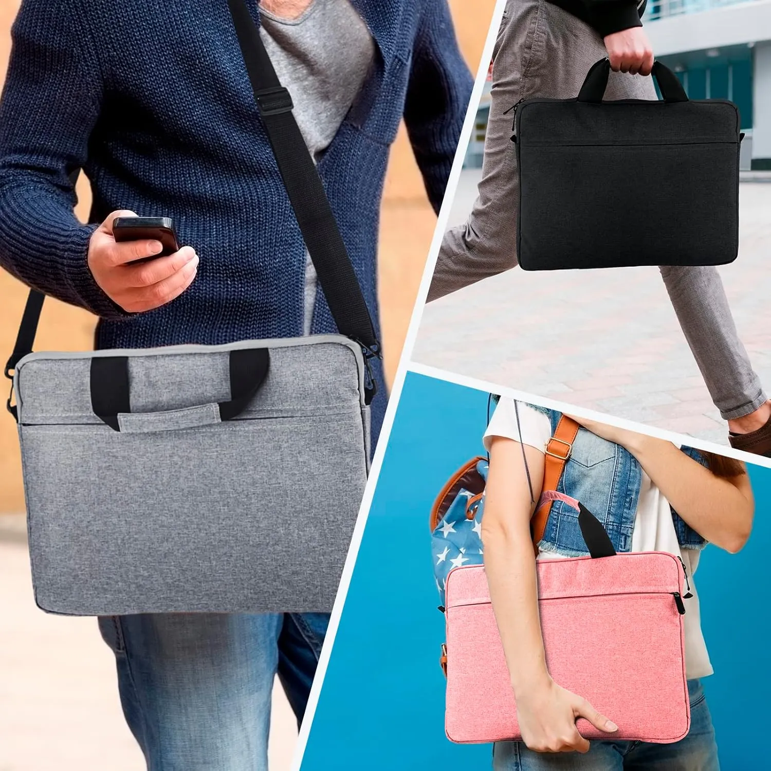 Laptop Case Shoulder Bag for 14 Inch MacBook Pro, 15 Inch MacBook Pro/Air, 14-15 Inch Laptop Computer, Protective Polyester Computer Portable Bag Briefcase with Handle, Pink