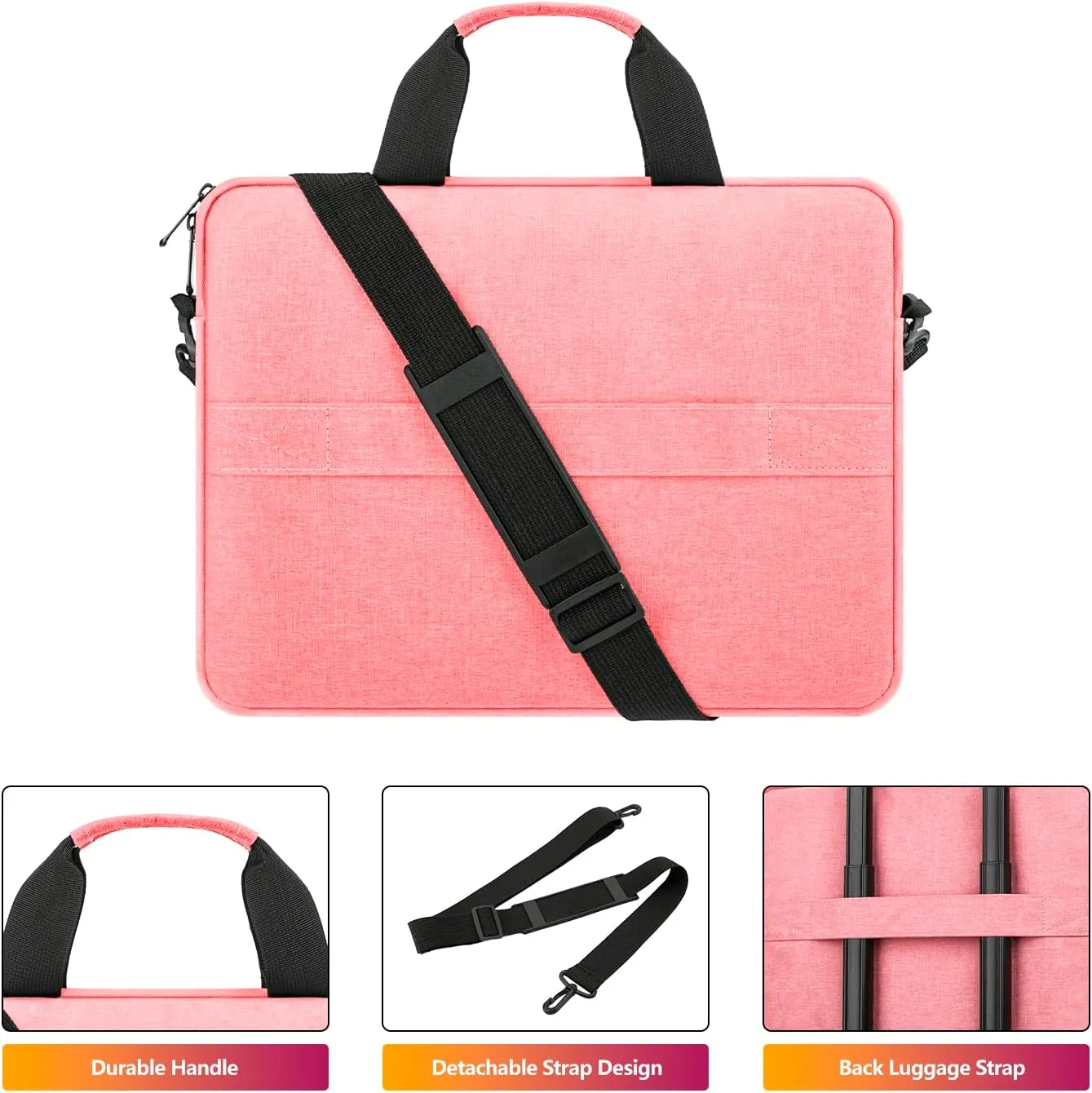 Laptop Case Shoulder Bag for 14 Inch MacBook Pro, 15 Inch MacBook Pro/Air, 14-15 Inch Laptop Computer, Protective Polyester Computer Portable Bag Briefcase with Handle, Pink