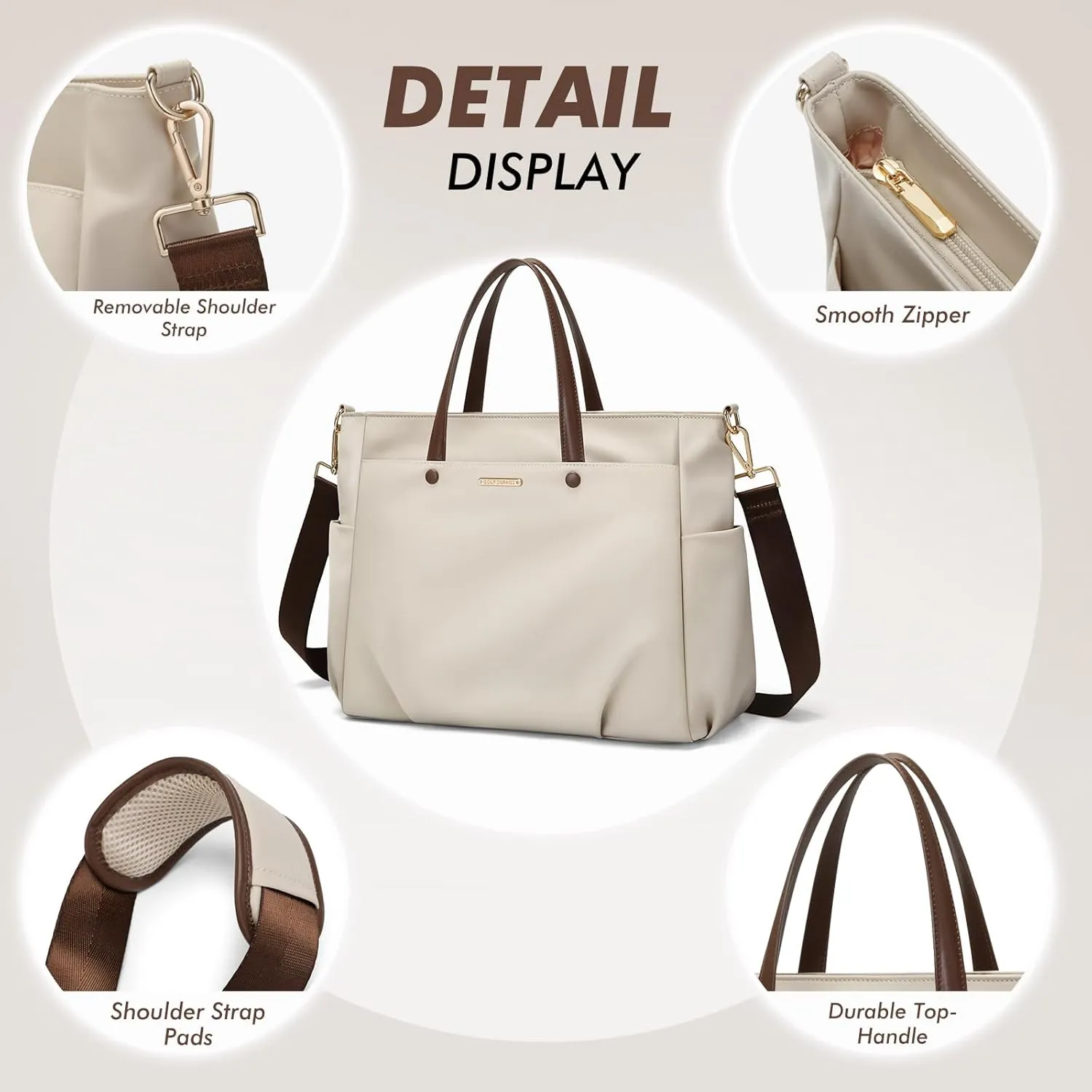 Laptop Shoulder Bag 14 Inch, Computer Shoulder Bag Large Work Tote Bag for Women, Laptop Carrying Case Stylish Handbag for Business Travel (Apricot)