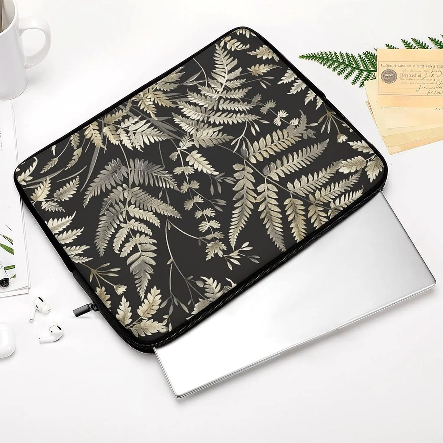 Laptop Sleeve Bag 10inch Slim Computer Carrying Bag Vintage Fern Style Laptop Protective Case Briefcase Handbag
