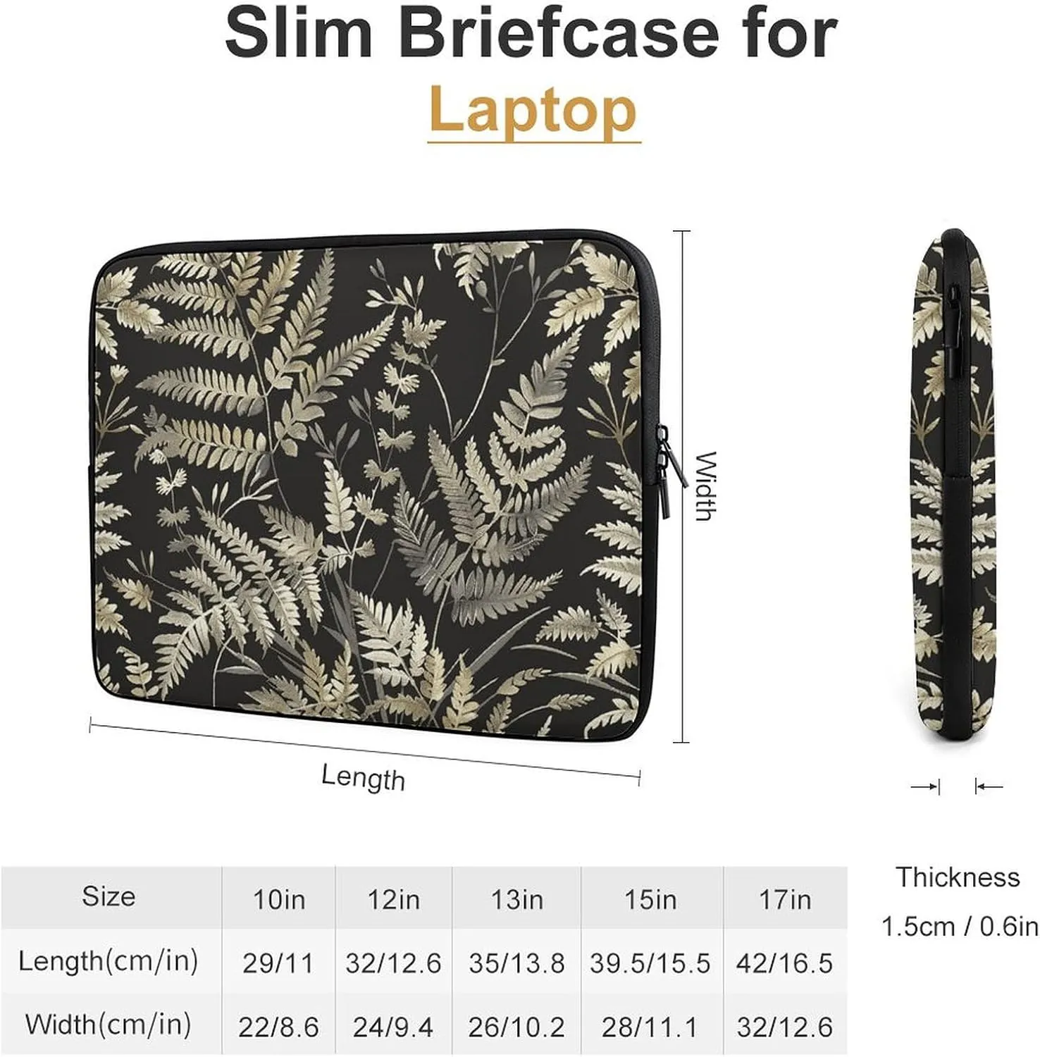 Laptop Sleeve Bag 10inch Slim Computer Carrying Bag Vintage Fern Style Laptop Protective Case Briefcase Handbag