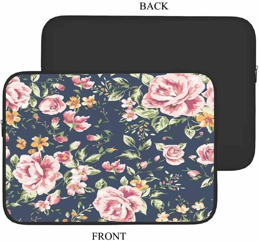 Laptop Sleeve Bag 15.4 15.6 Inch,Vintage Pink Flower Rose Retro Floral Protective Polyester Computer Cases Laptop Cover Briefcase Bag Tablet Travel Cover