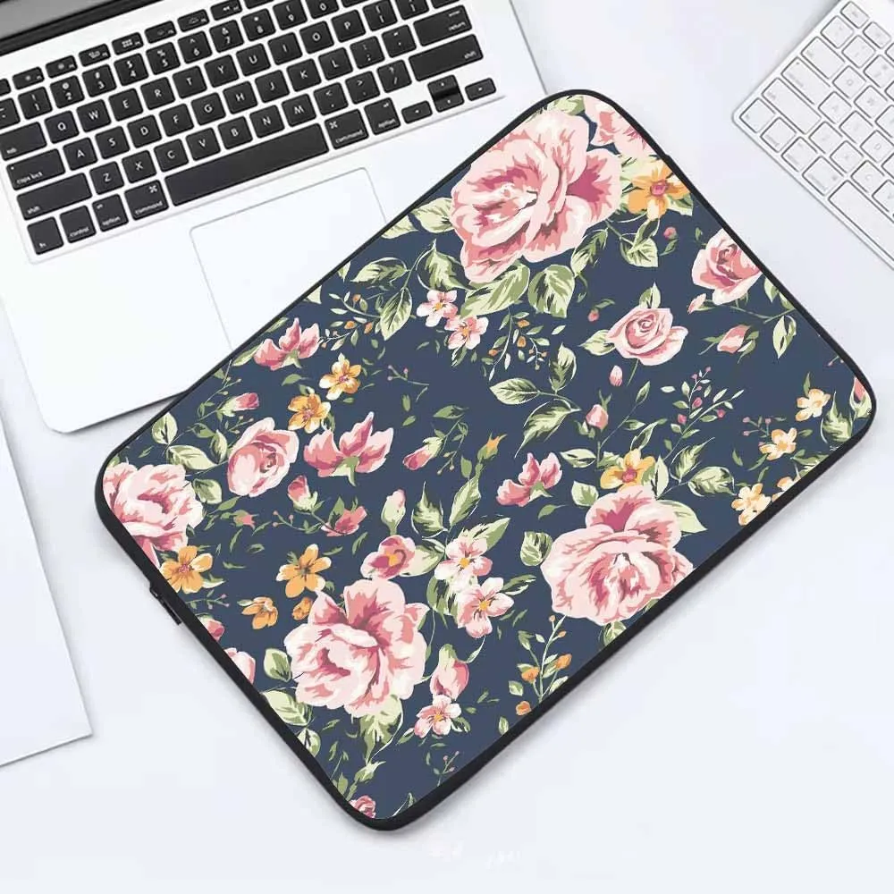 Laptop Sleeve Bag 15.4 15.6 Inch,Vintage Pink Flower Rose Retro Floral Protective Polyester Computer Cases Laptop Cover Briefcase Bag Tablet Travel Cover