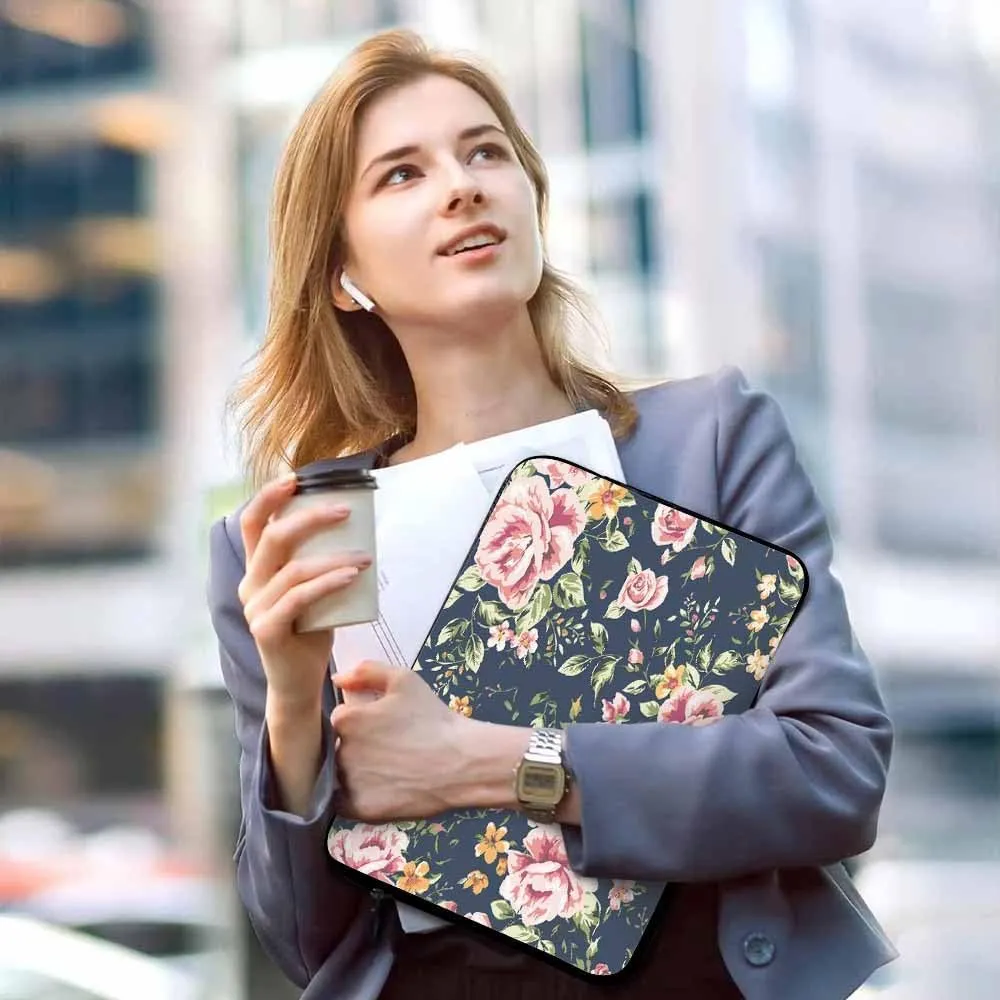 Laptop Sleeve Bag 15.4 15.6 Inch,Vintage Pink Flower Rose Retro Floral Protective Polyester Computer Cases Laptop Cover Briefcase Bag Tablet Travel Cover