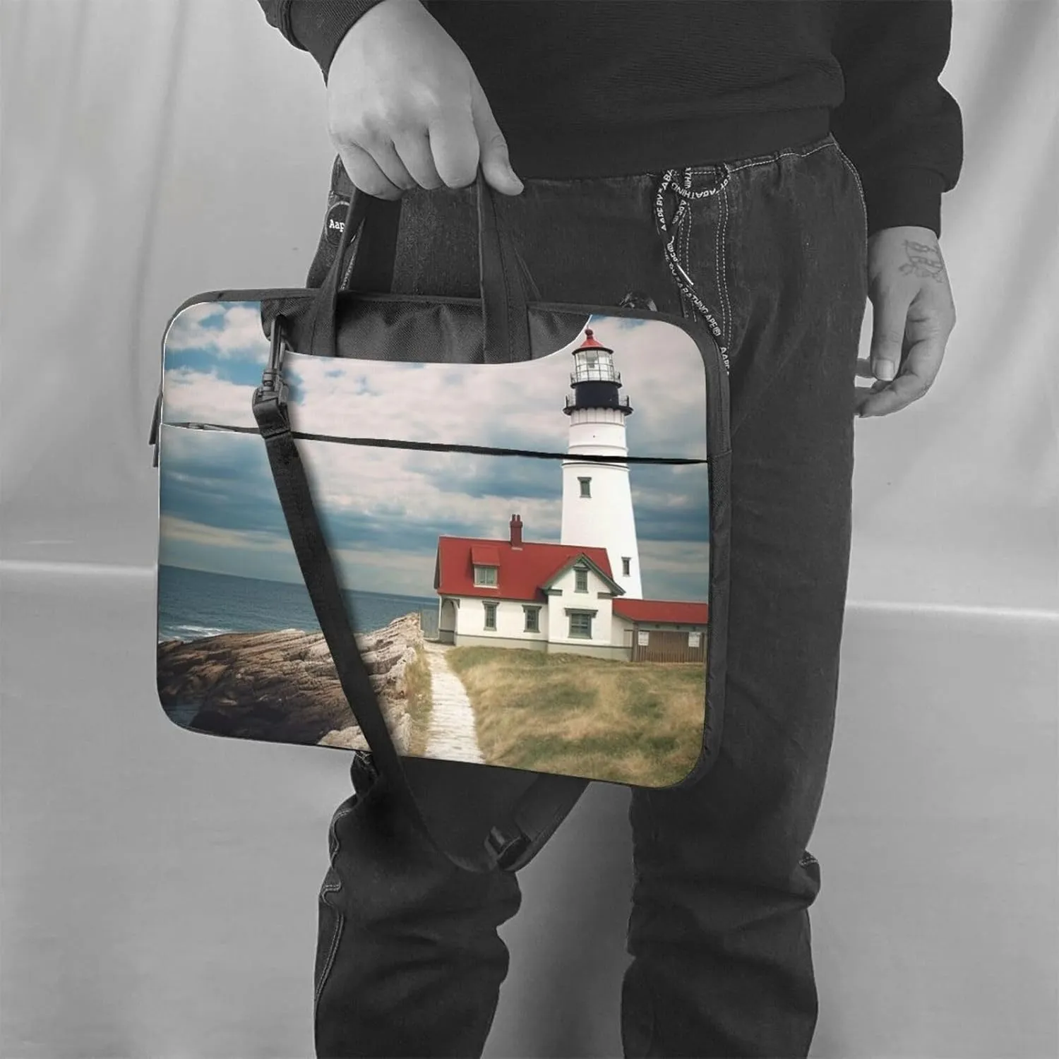 Laptop Sleeve Bag Shockproof Notebook Case Lighthouse Backdrop Computer Carrying Case with Shoulder Strap 15.6 inch