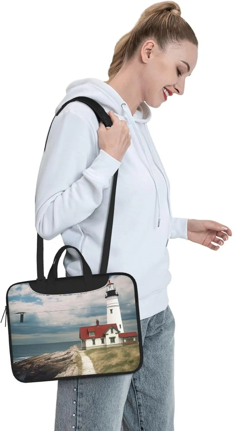 Laptop Sleeve Bag Shockproof Notebook Case Lighthouse Backdrop Computer Carrying Case with Shoulder Strap 15.6 inch